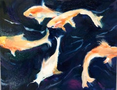 Koi Pond, Painting, Oil on Wood Panel