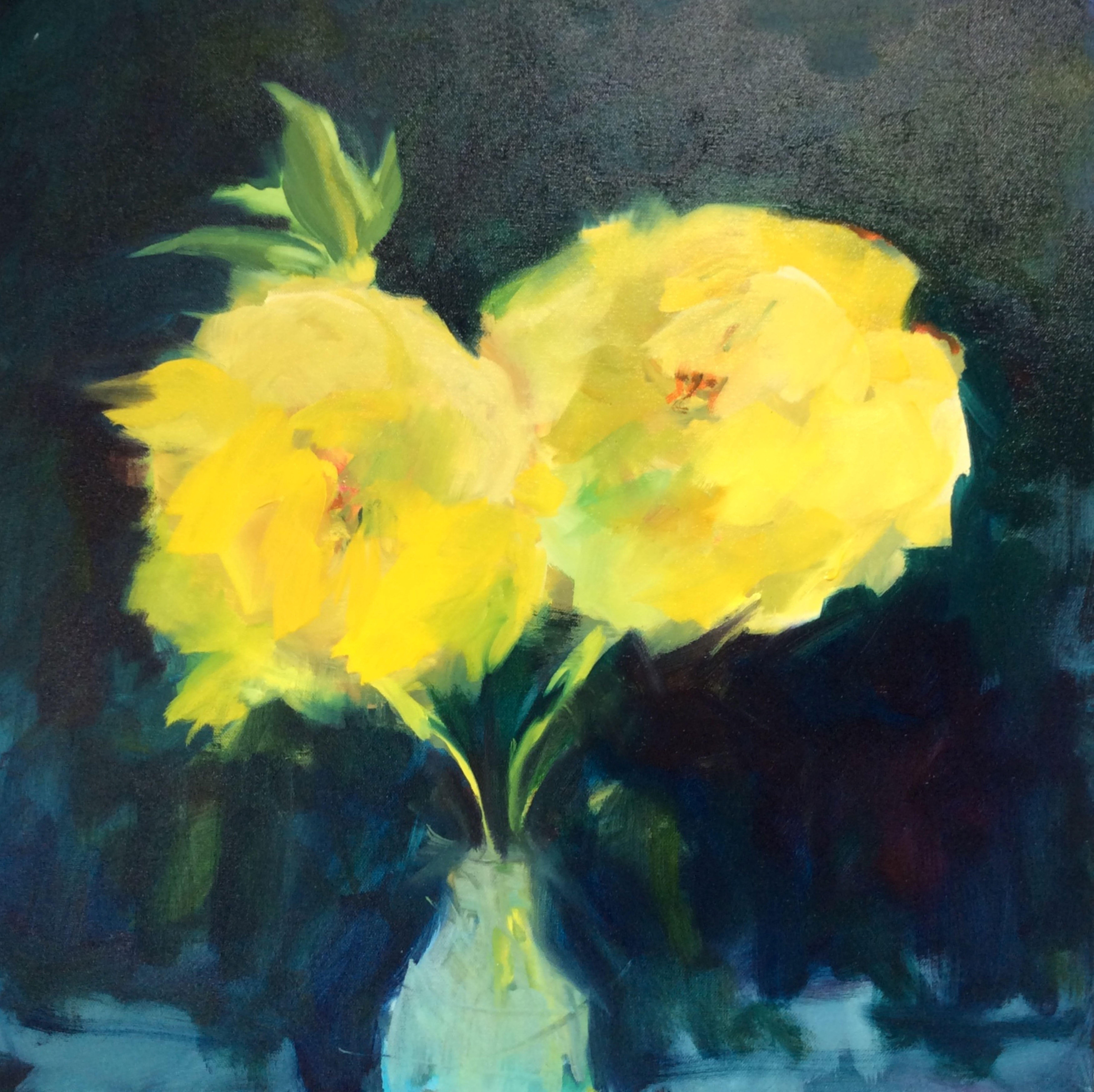 Peony Power, peinture, huile sur toile - Painting de Lauren Acton