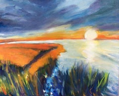 Sunset by the marsh, Painting, Oil on Canvas