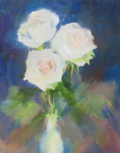 Roses blanches, peinture, huile sur toile