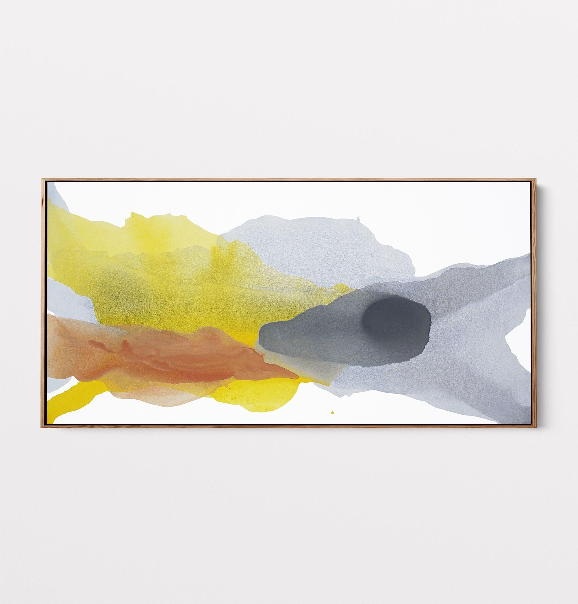 Un originale dipinto astratto minimale ispirato a un vibrante tramonto nuvoloso. Un pezzo traslucido con delicati veli di colore.    -- Include --  *Un dipinto originale, senza cornice  *Firmato sul retro     -- Dettagli --  *Acrilico su tela 