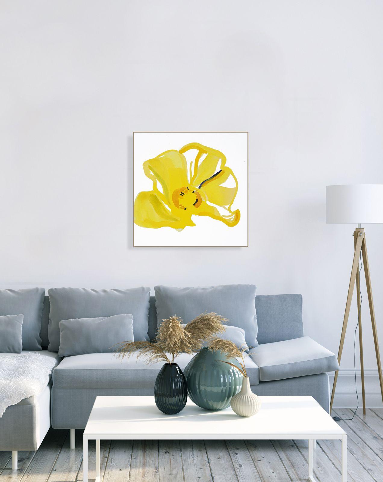 Poppy II, Painting, Acrylic on Canvas - Yellow Abstract Painting by Lauren Adams