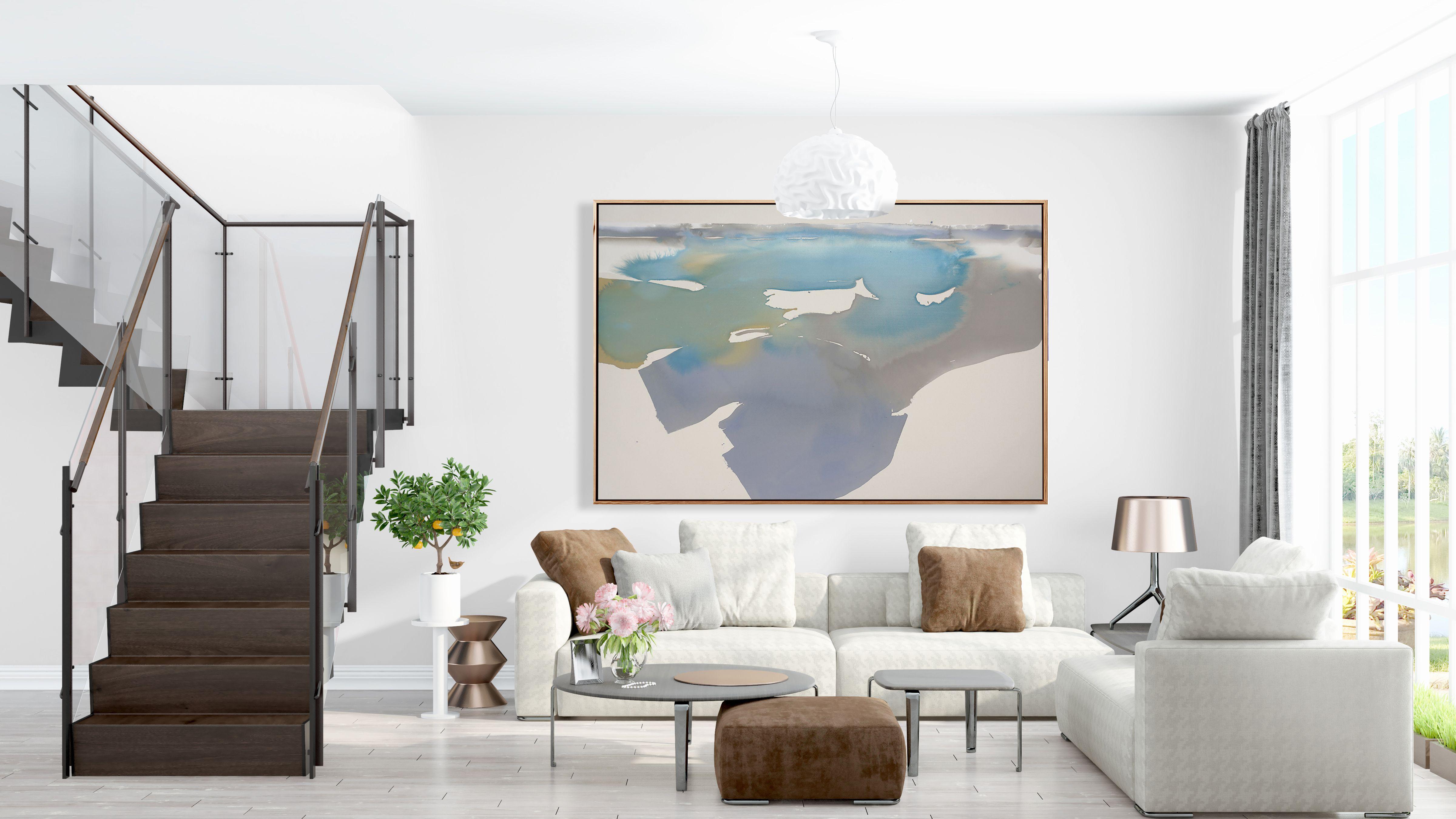Quiet Waves, Painting, Acrylic on Canvas - Gray Abstract Painting by Lauren Adams