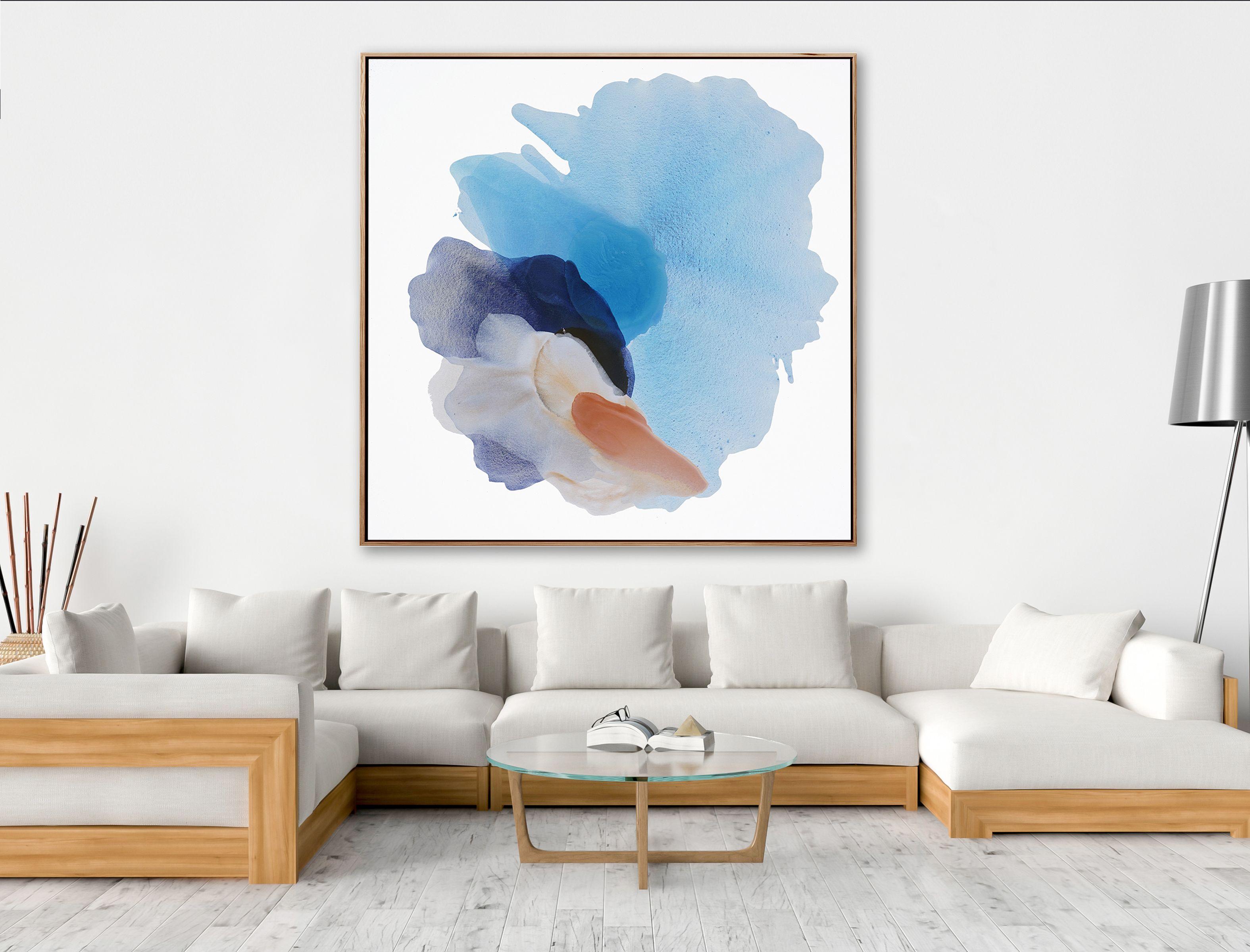 An original minimal abstract painting inspired by the movement of clouds at sunset. A beautiful, calming piece with delicate veils of color.  A serene but vibrant abstract.    My work is minimal yet expressive in style, bringing a sense of