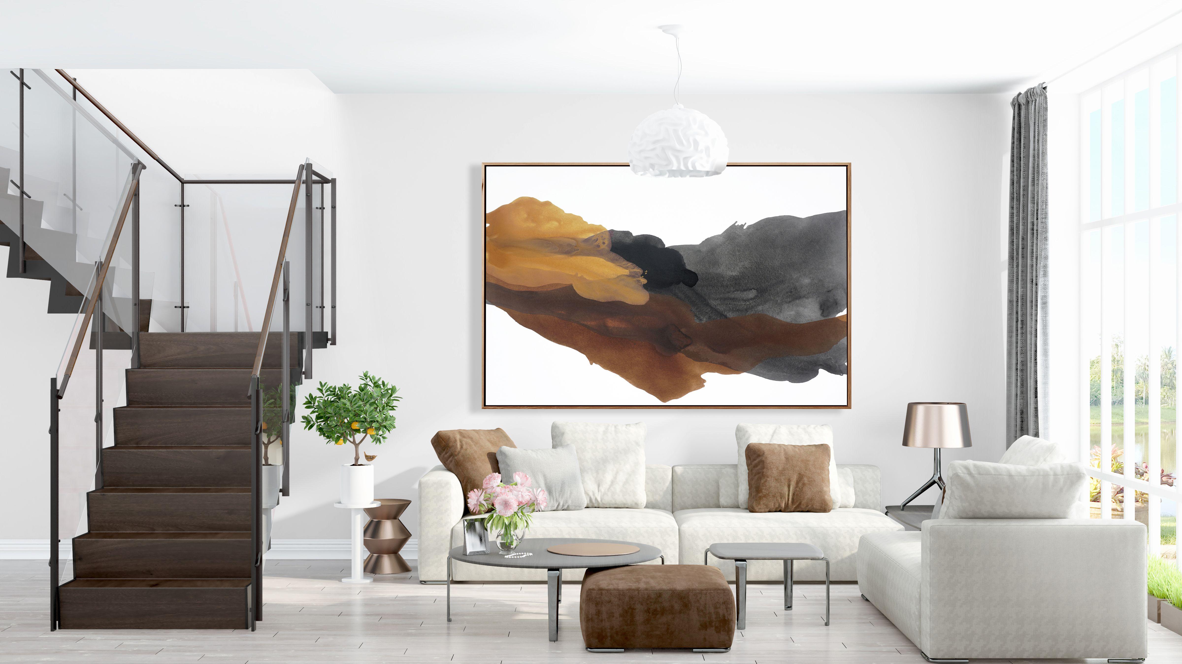 Swift Autumnal River, Painting, Acrylic on Canvas - Brown Abstract Painting by Lauren Adams