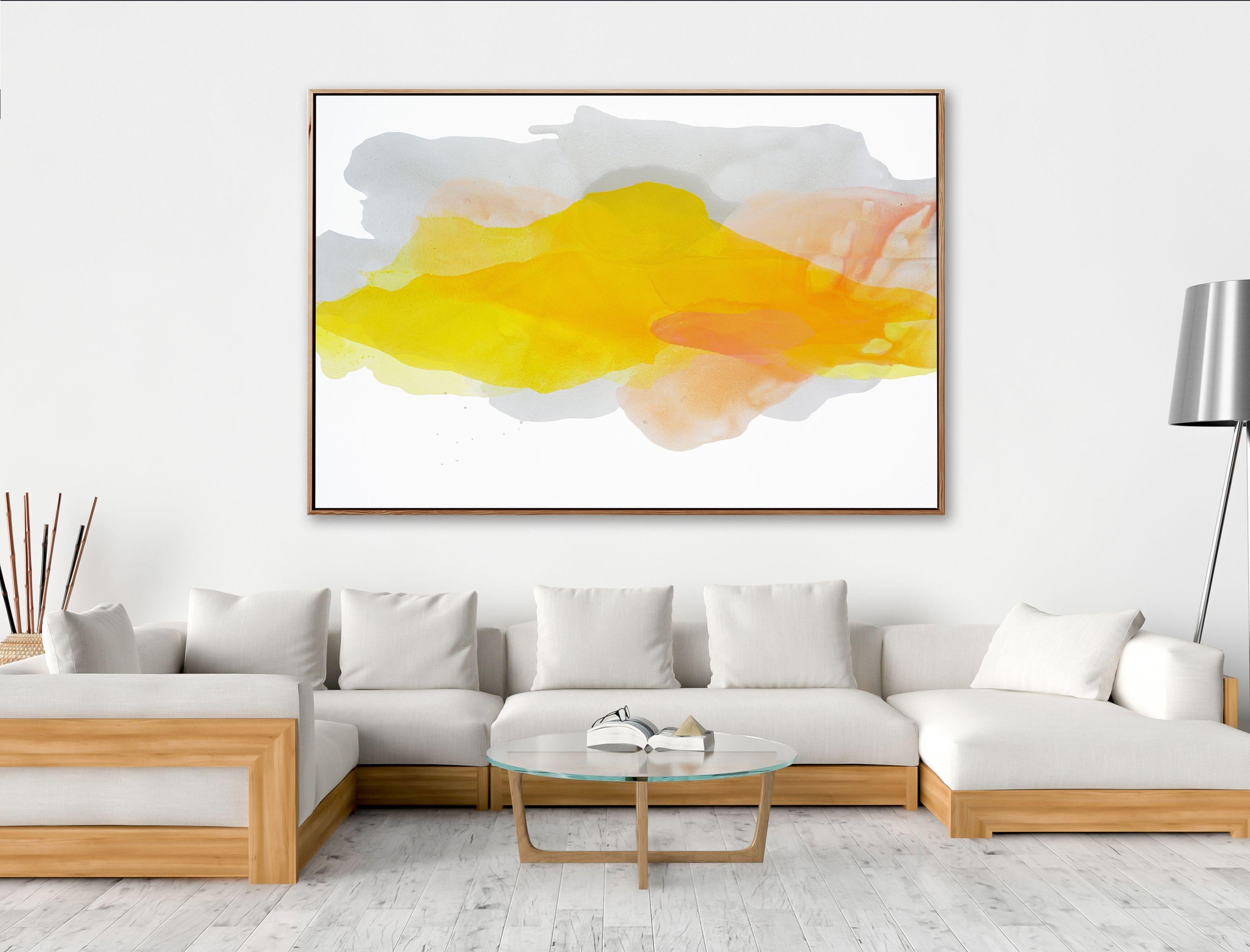 An original minimal abstract painting inspired by the movement of clouds across the sky. A beautiful, sun-filled piece with lovely translucent coloring.    -- Includes --  *One original painting, unframed  *Signed on the back     -- Details -- 