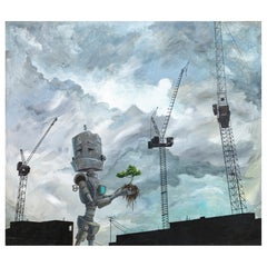 Lauren Briere Industrial Bot Signed Contemporary Fantasy Sci-Fi Oil Painting