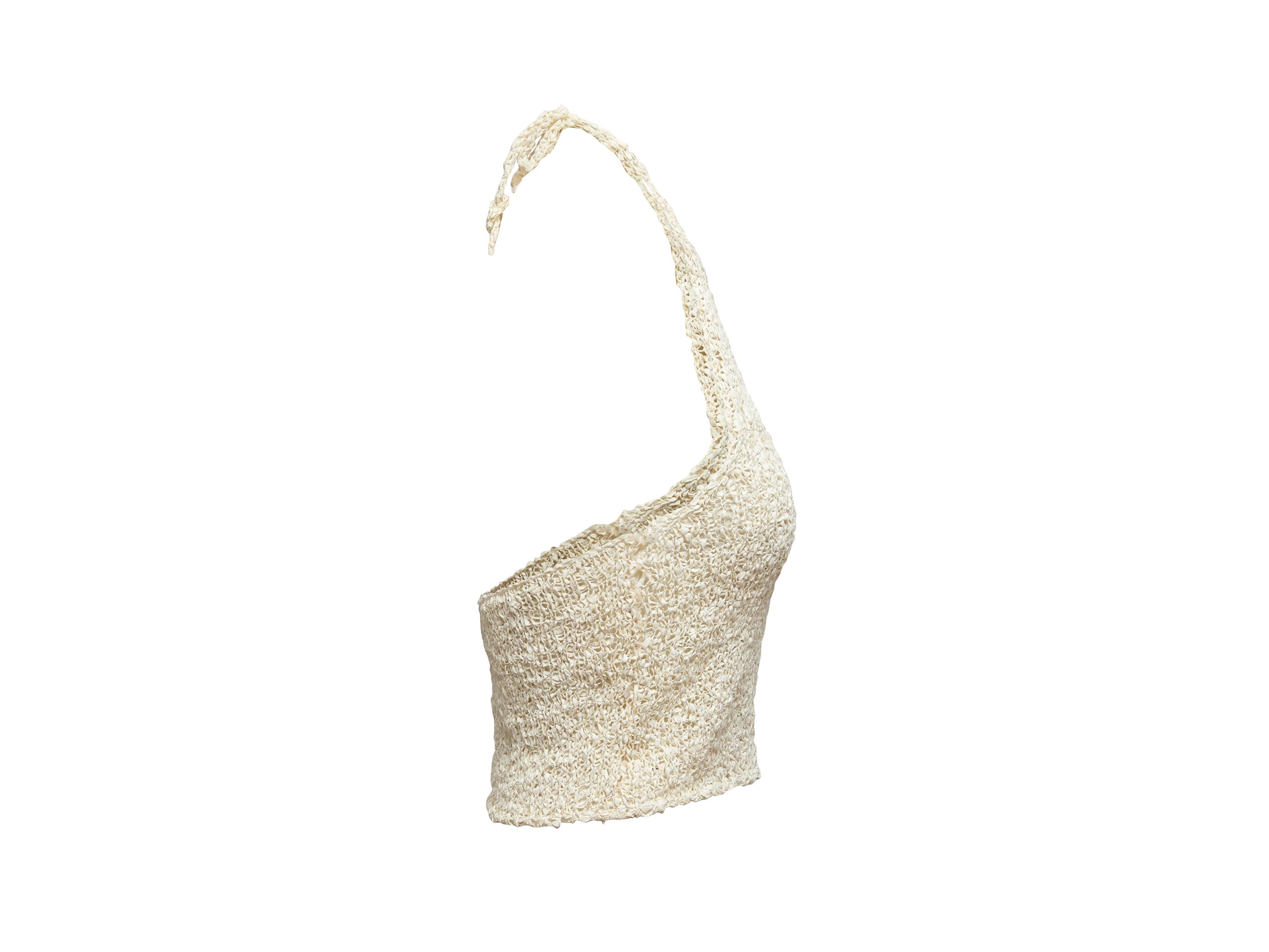 Product details: White crochet halter top by Ralph Lauren Collection. Tie closure at nape. 28