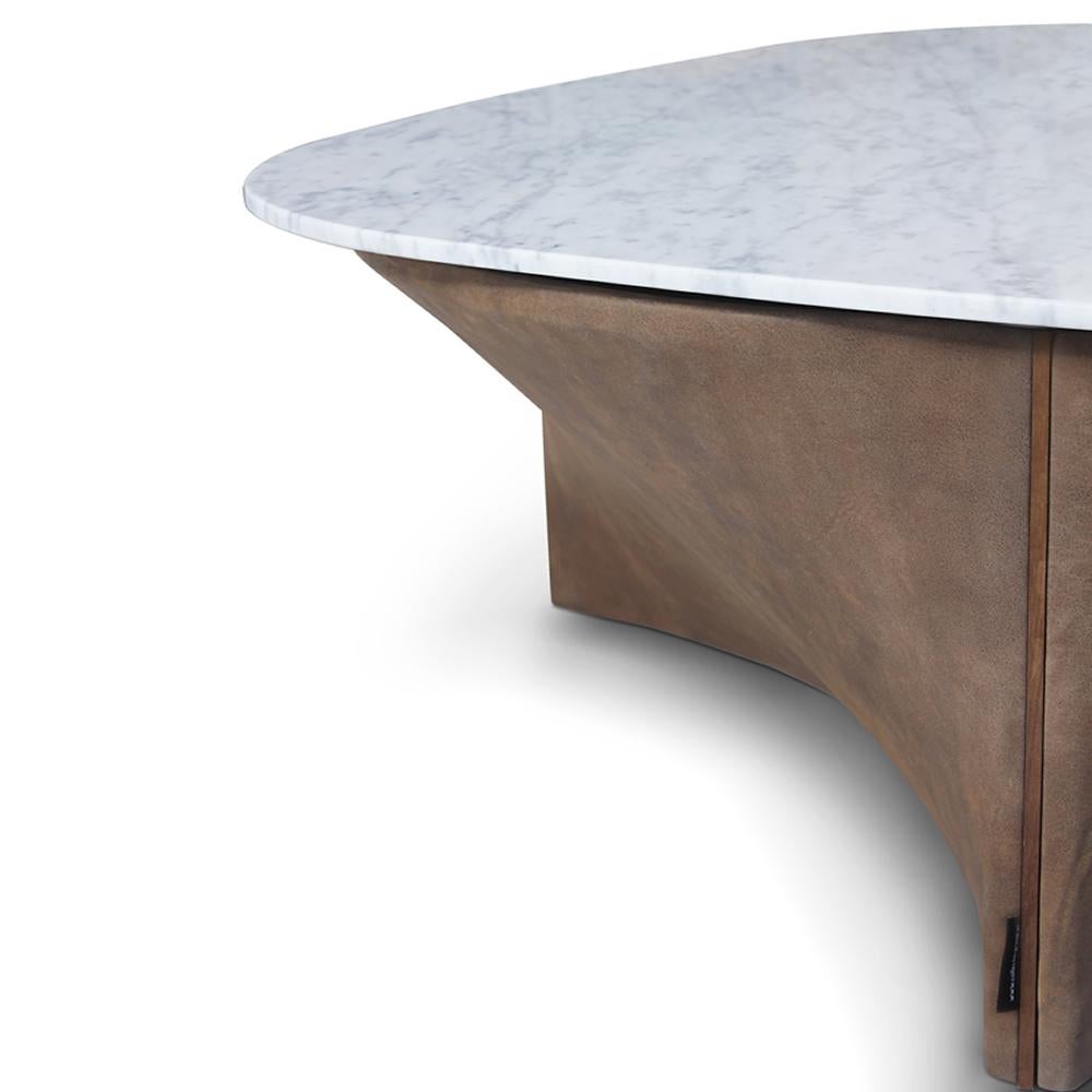 Portuguese Contemporary Modern Lauren Coffee Table in Leather & Marble by Collector Studio For Sale