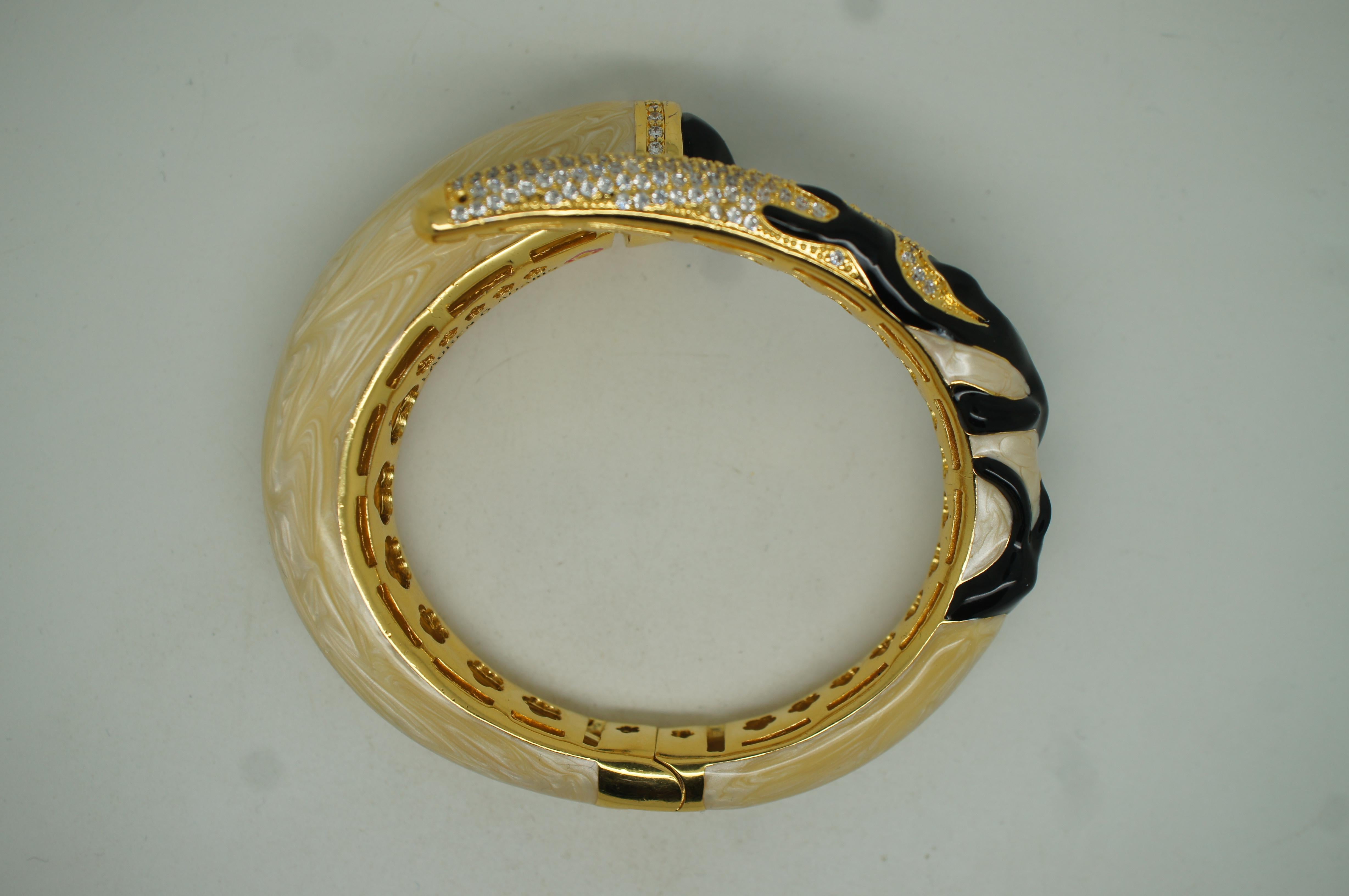 Lauren G Adams 18K GP Onyx Enameled Pretty Little Things Bangle Bracelet 4