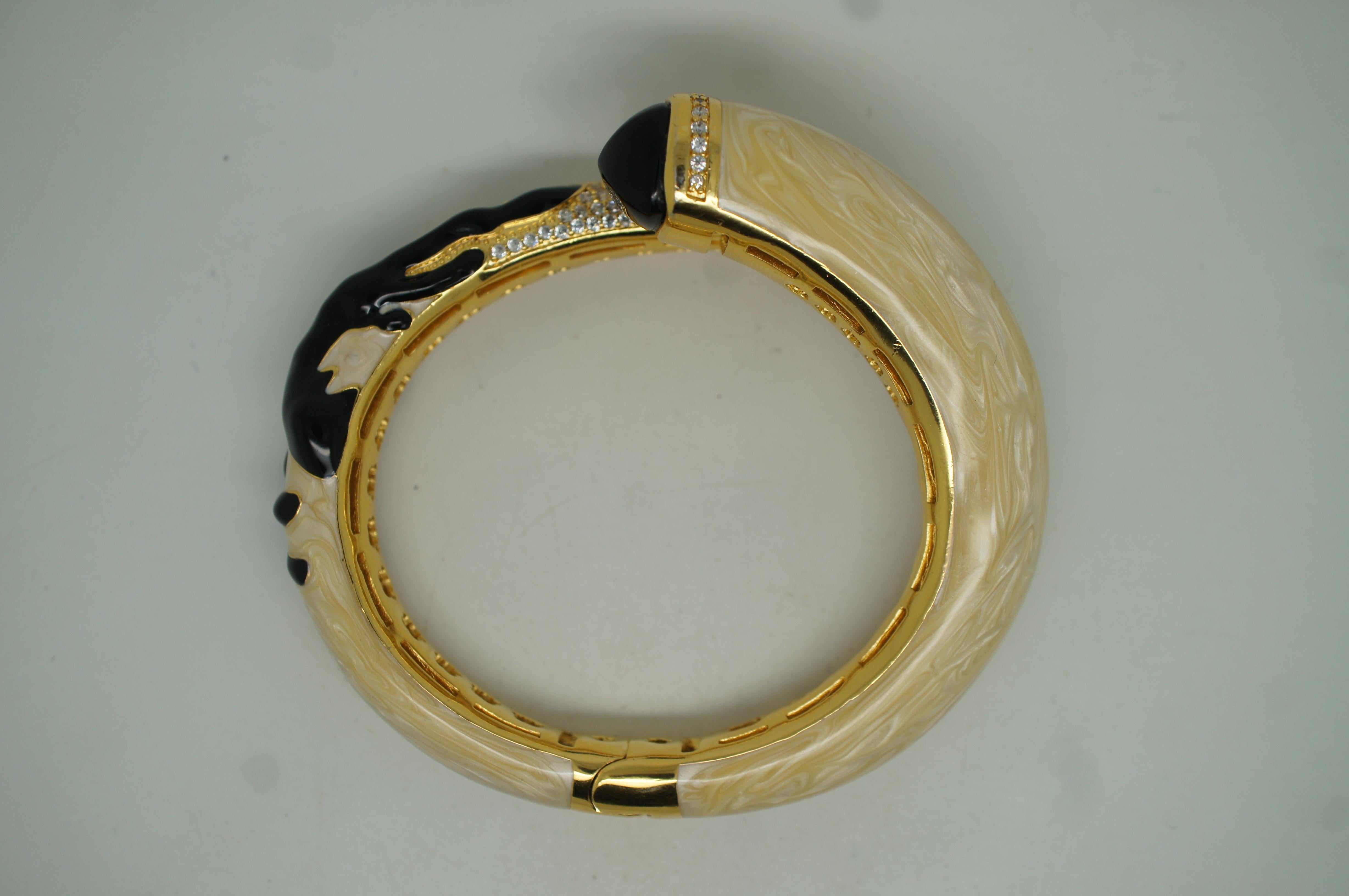 Lauren G Adams 18K GP Onyx Enameled Pretty Little Things Bangle Bracelet 5