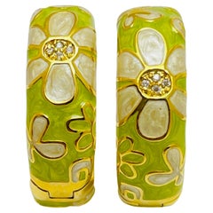 LAUREN G ADAMS gold enamel zirconia flower hoop designer earrings LAUREN G ADAMS gold enamel zirconia flower hoop designer earrings