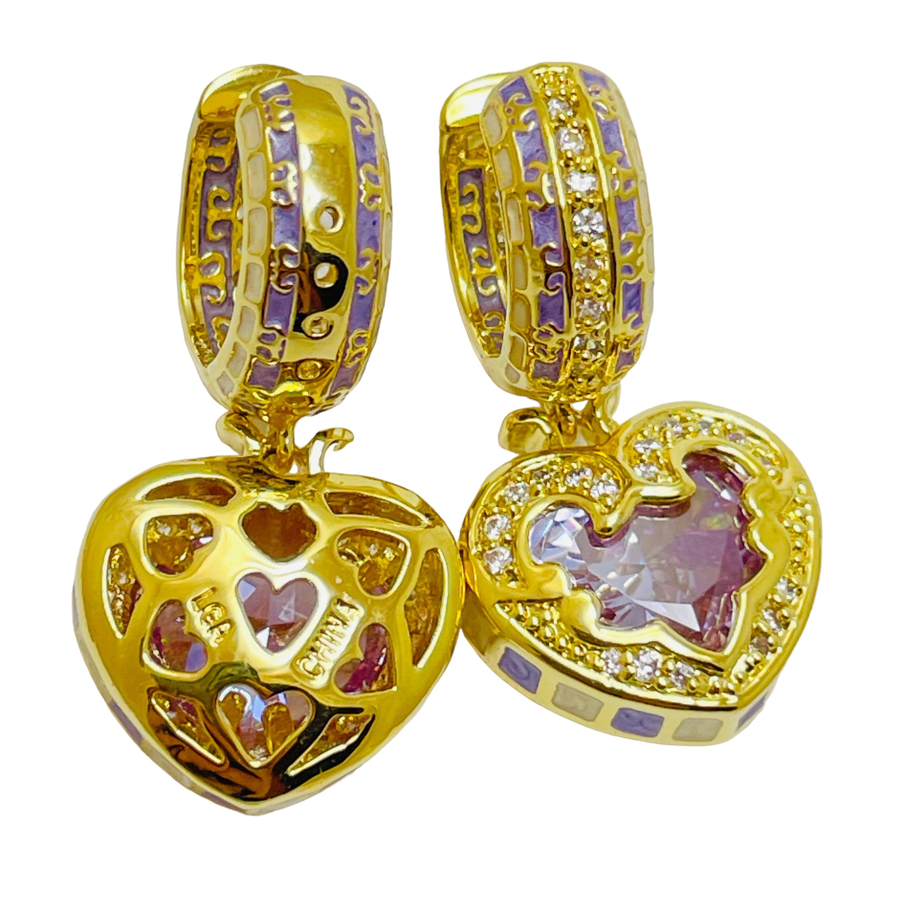 LAUREN G ADAMS renaissance heart gold zirconia heart designer dangle earrings In Good Condition For Sale In Palos Hills, IL