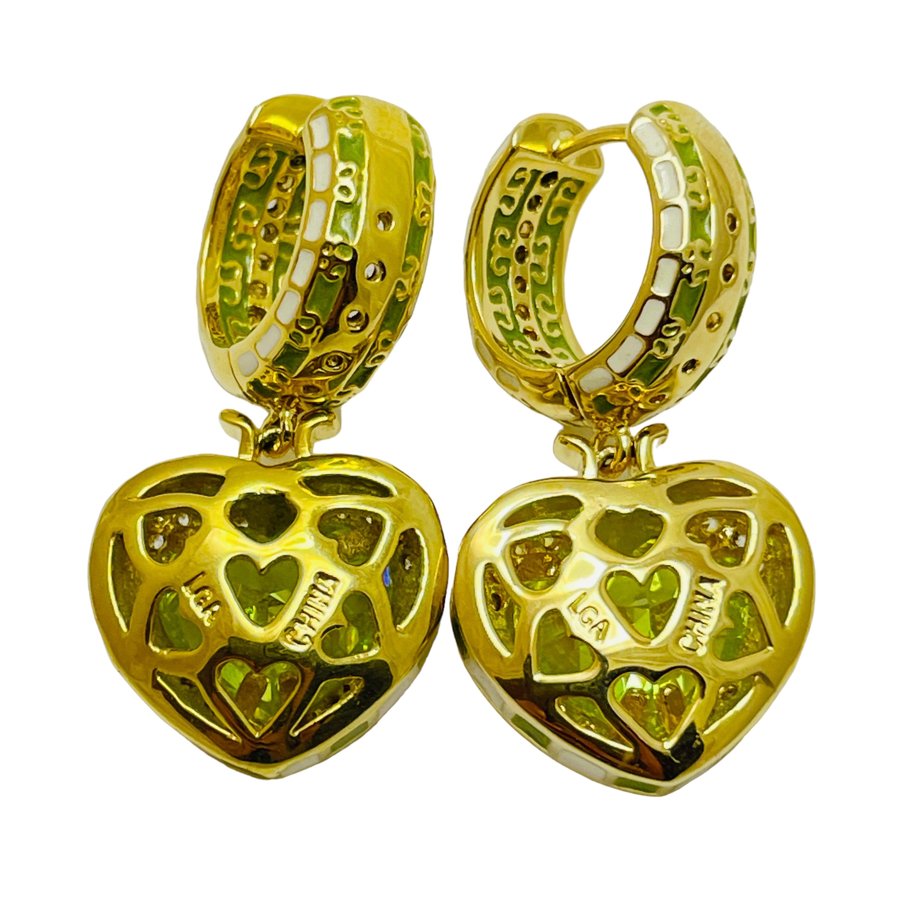 LAUREN G ADAMS renaissance heart gold zirconia heart designer dangle earrings In Good Condition For Sale In Palos Hills, IL