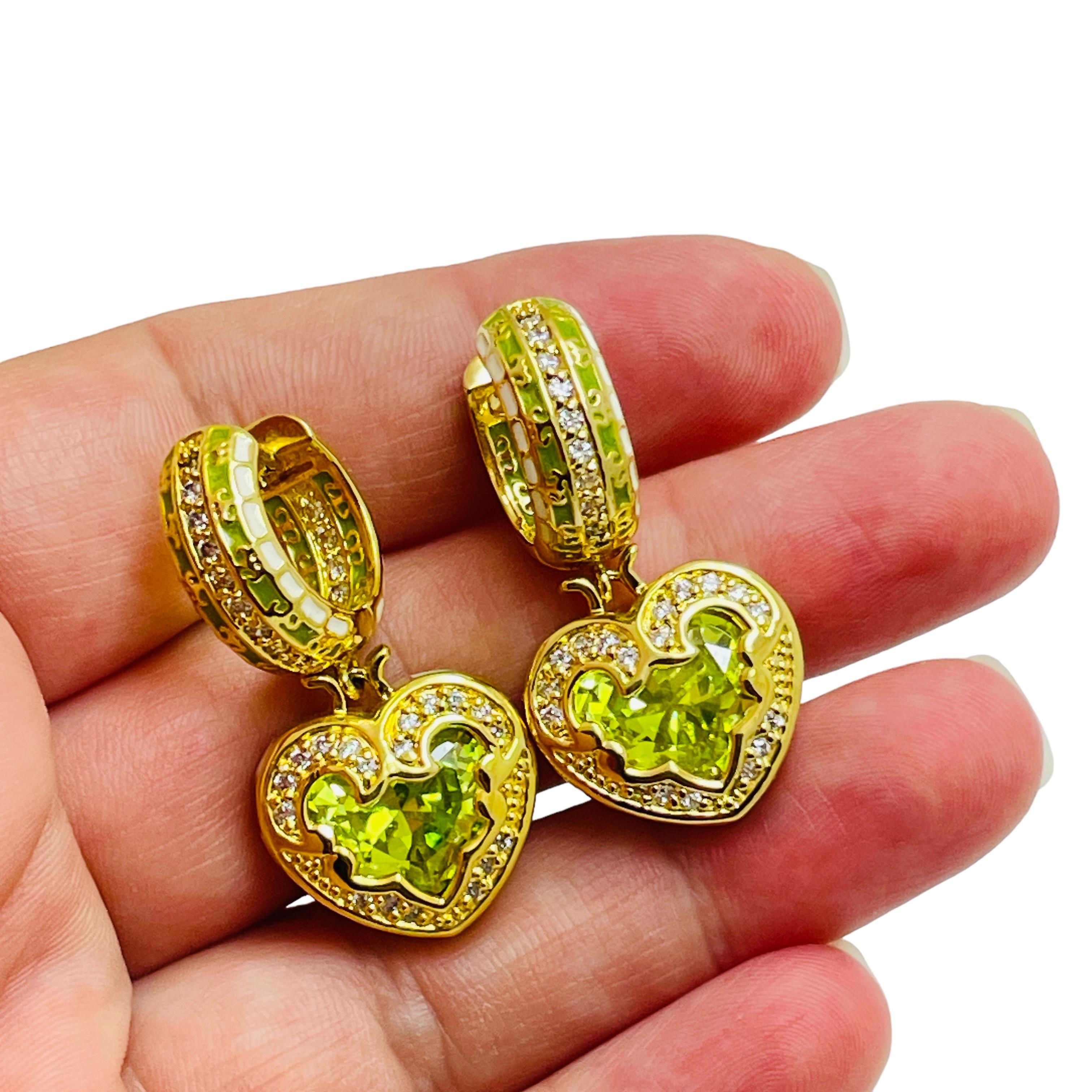 Women's LAUREN G ADAMS renaissance heart gold zirconia heart designer dangle earrings For Sale