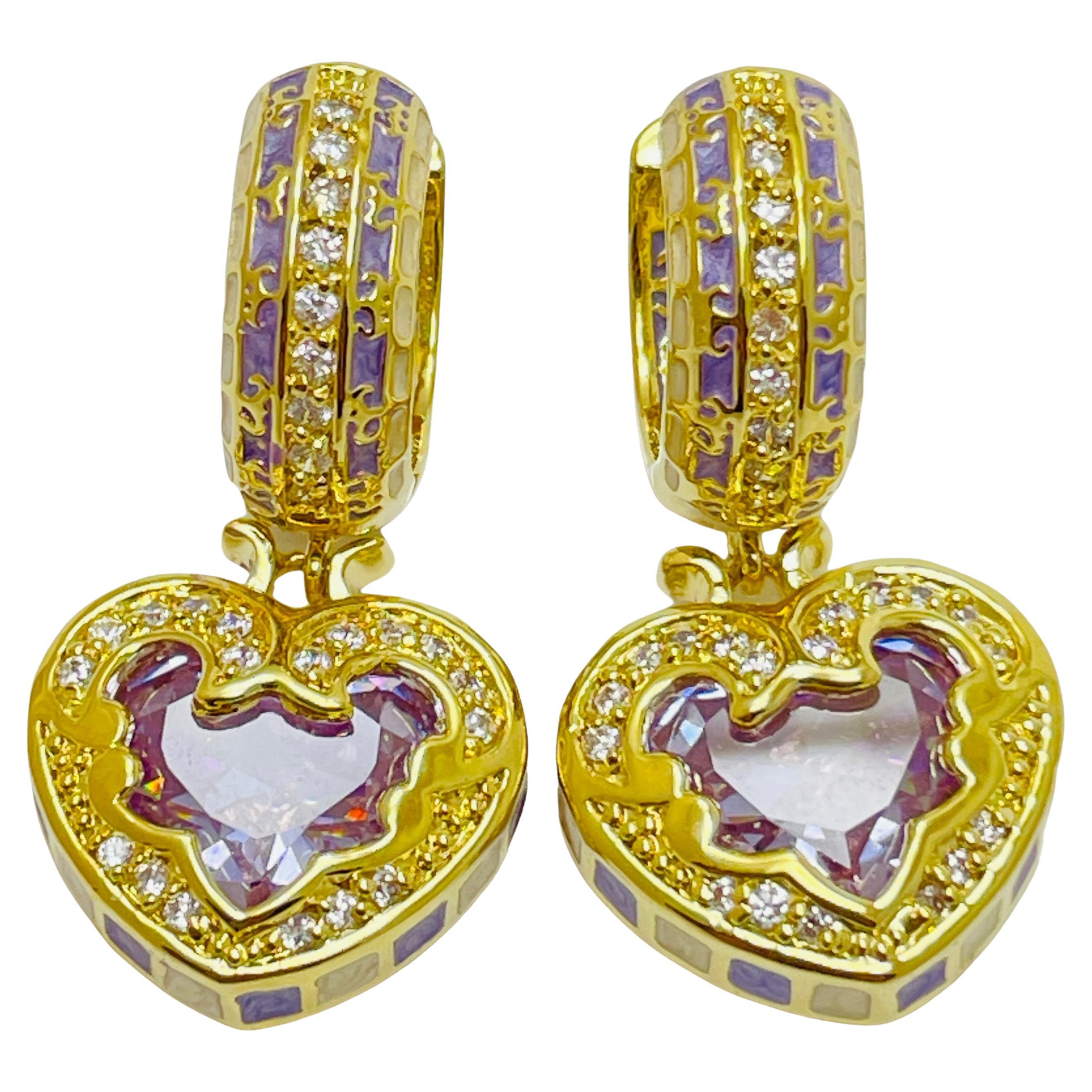 LAUREN G ADAMS renaissance heart gold zirconia heart designer dangle earrings For Sale