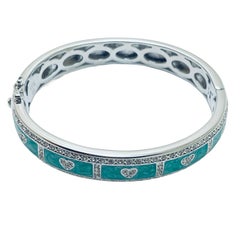 LAUREN G ADAMS silver enamel zirconia hearts designer bangle bracelet