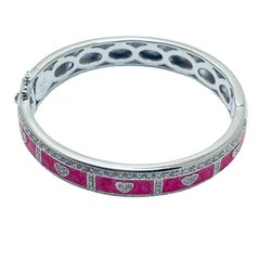 LAUREN G ADAMS silver enamel zirconia hearts designer bangle bracelet