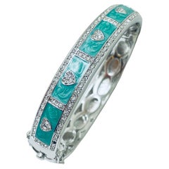 LAUREN G ADAMS silver enamel zirconia hearts designer bangle bracelet