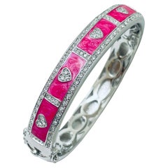 LAUREN G ADAMS silver enamel zirconia hearts designer bangle bracelet