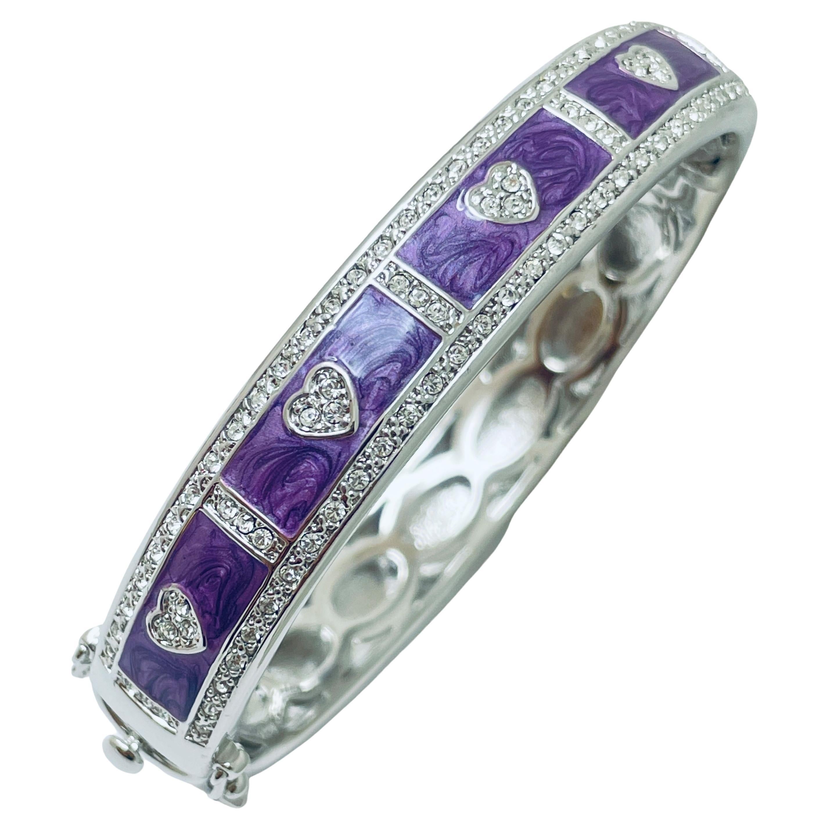 Bracciale bangle firmato Lauren G Adams in argento con smalto e cuori in zirconia