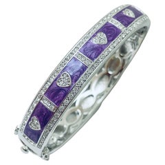 LAUREN G ADAMS silver enamel zirconia hearts designer bangle bracelet