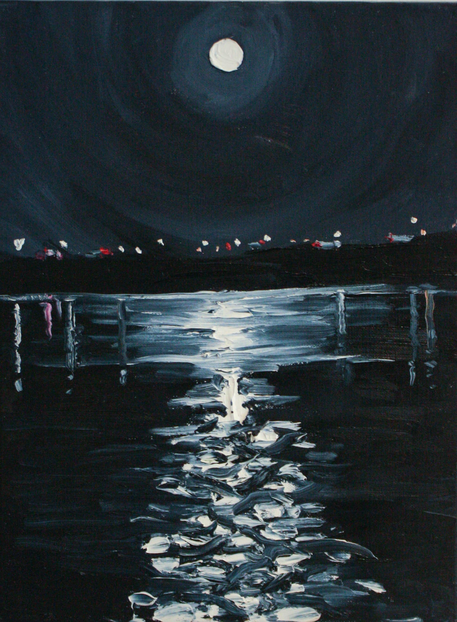 Full Moon over the Hudson - Painting by Lauren Gregory