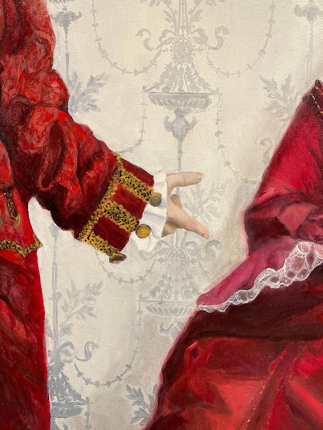 1720, série Matrimony (grand portrait de baroque, couple rococo en rouge) - Contemporain Painting par Lauren Hamilton