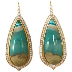Lauren Harper 1.03 Carat Diamonds Opalized Petrified Wood Gold Earrings