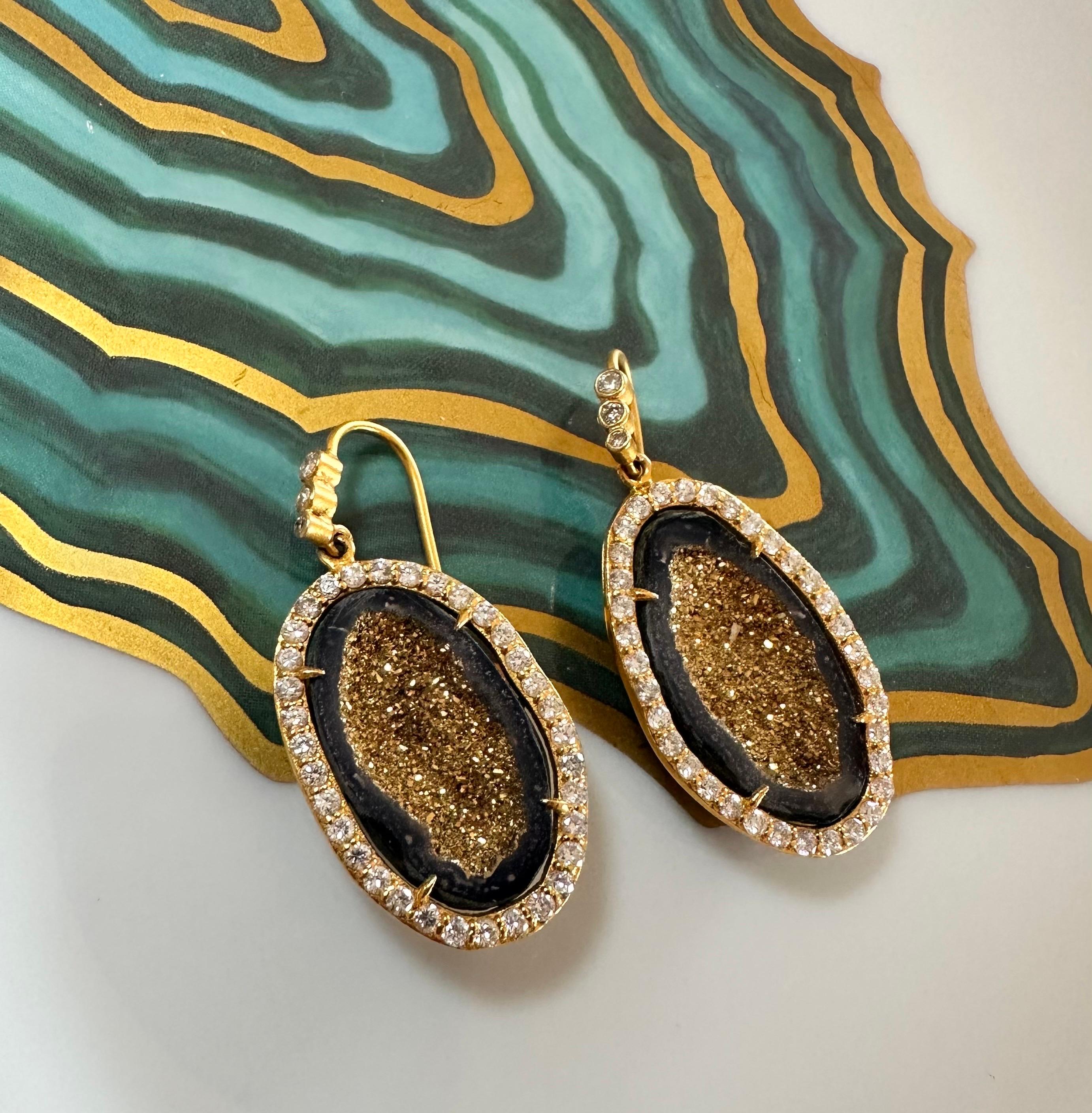 Lauren Harper 1,11 Karat Diamanten, Geode und 18 Karat Gold Tropfenohrringe im Angebot 1