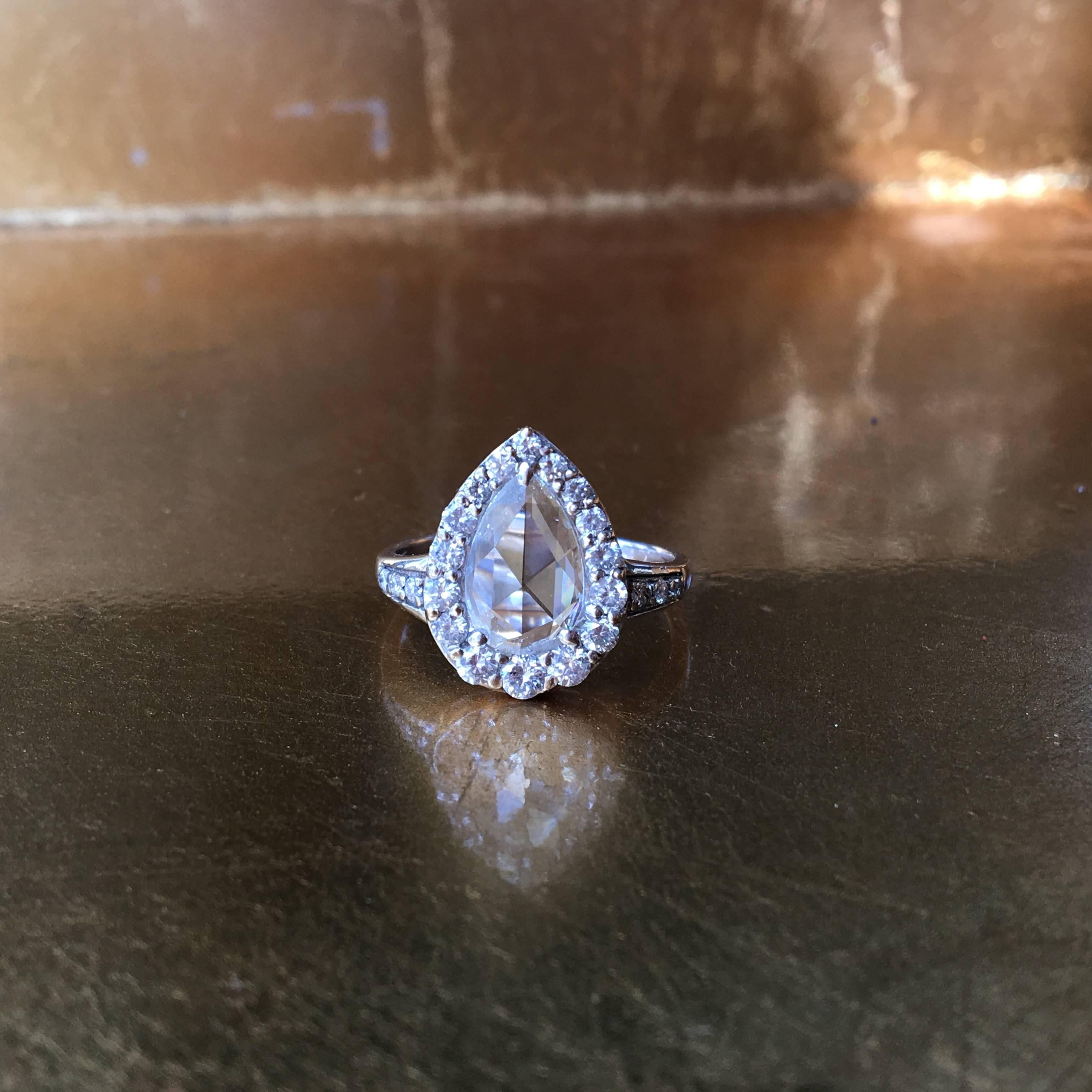 Artiste Lauren Harper, bague en or blanc 18 carats et diamants taille rose de 1,36 carat en vente