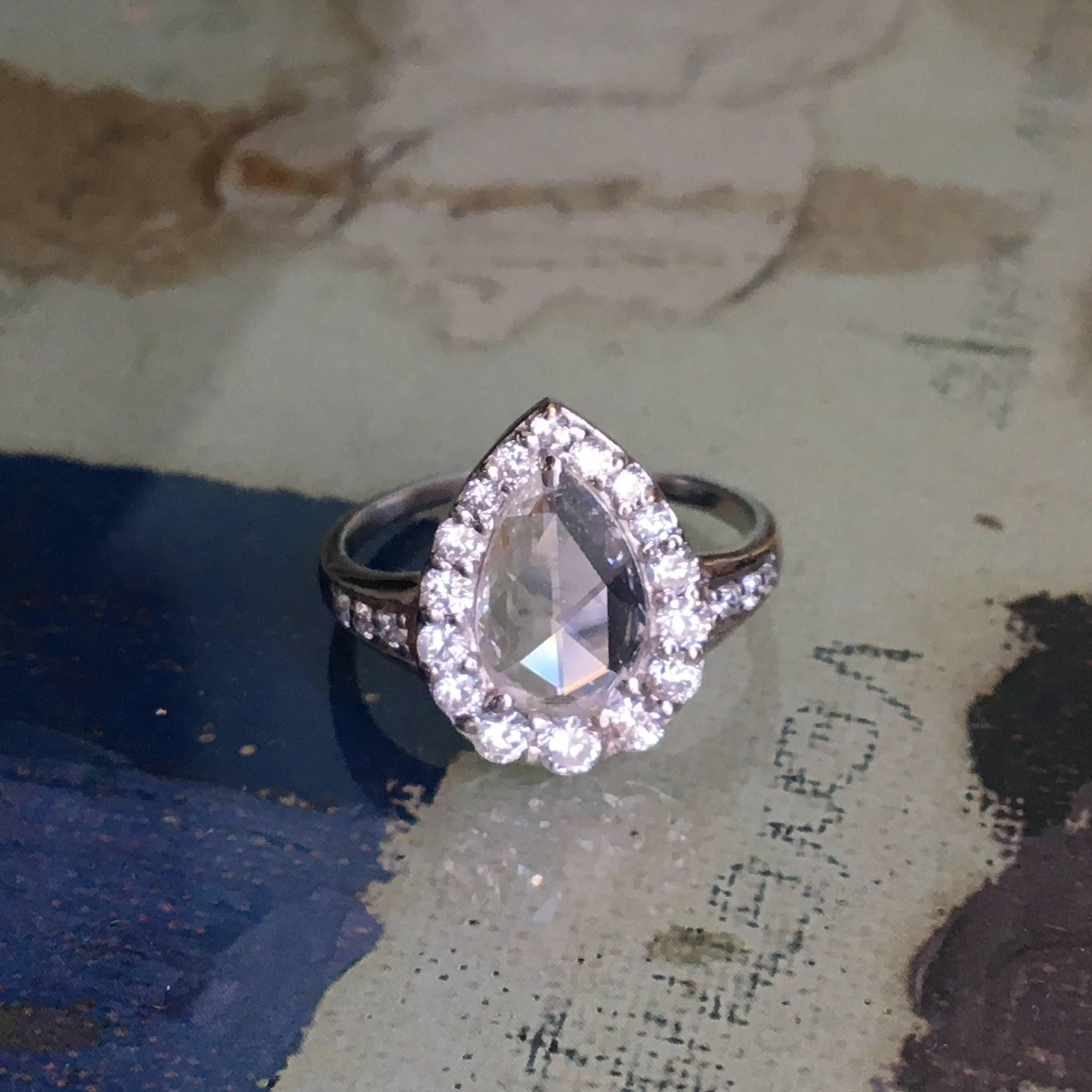 Lauren Harper 1.36 Carat Rose Cut Diamonds, 18 Karat White Gold Ring In New Condition For Sale In Winnetka, IL