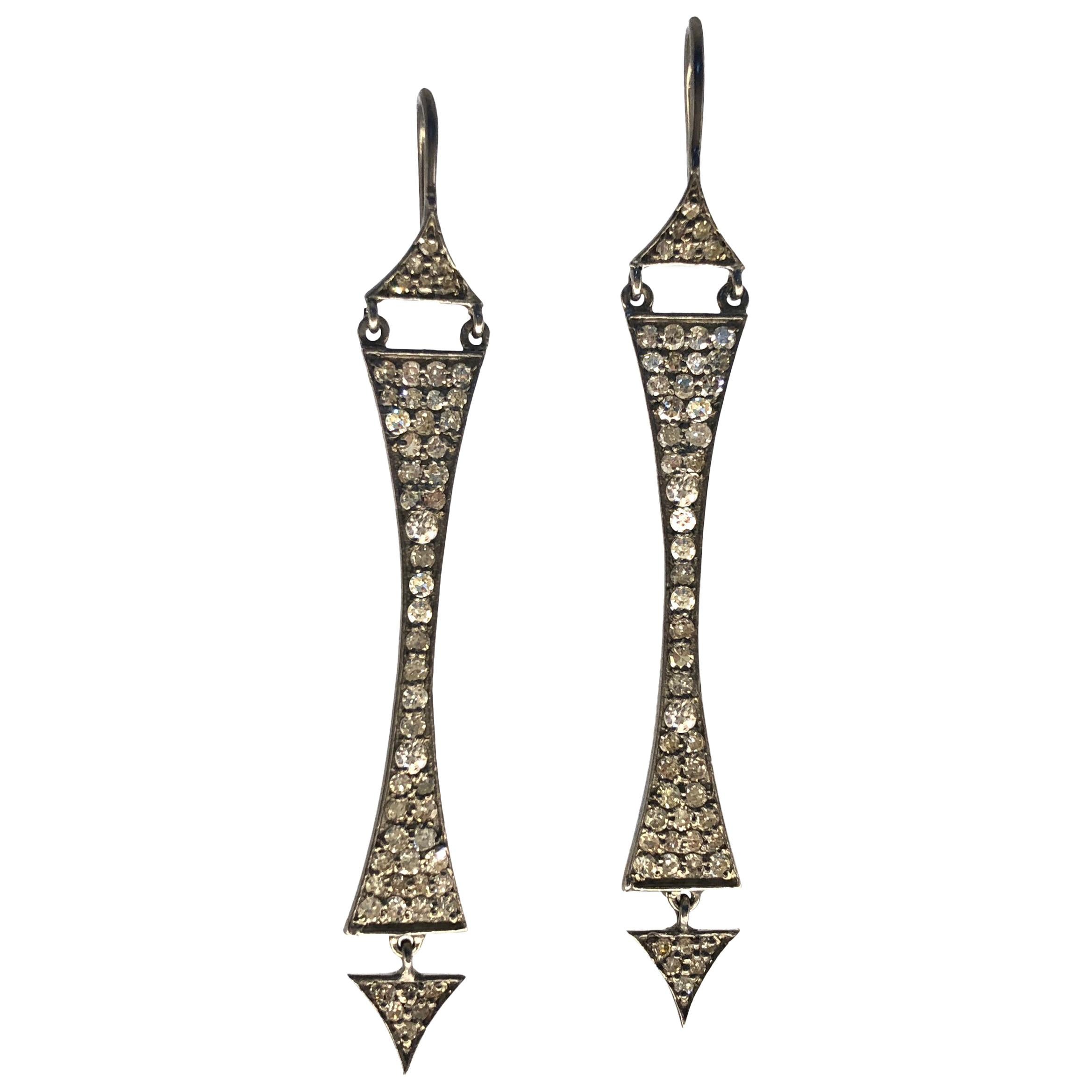 1.37 Carat Diamond Black Silver Earrings by Lauren Harper