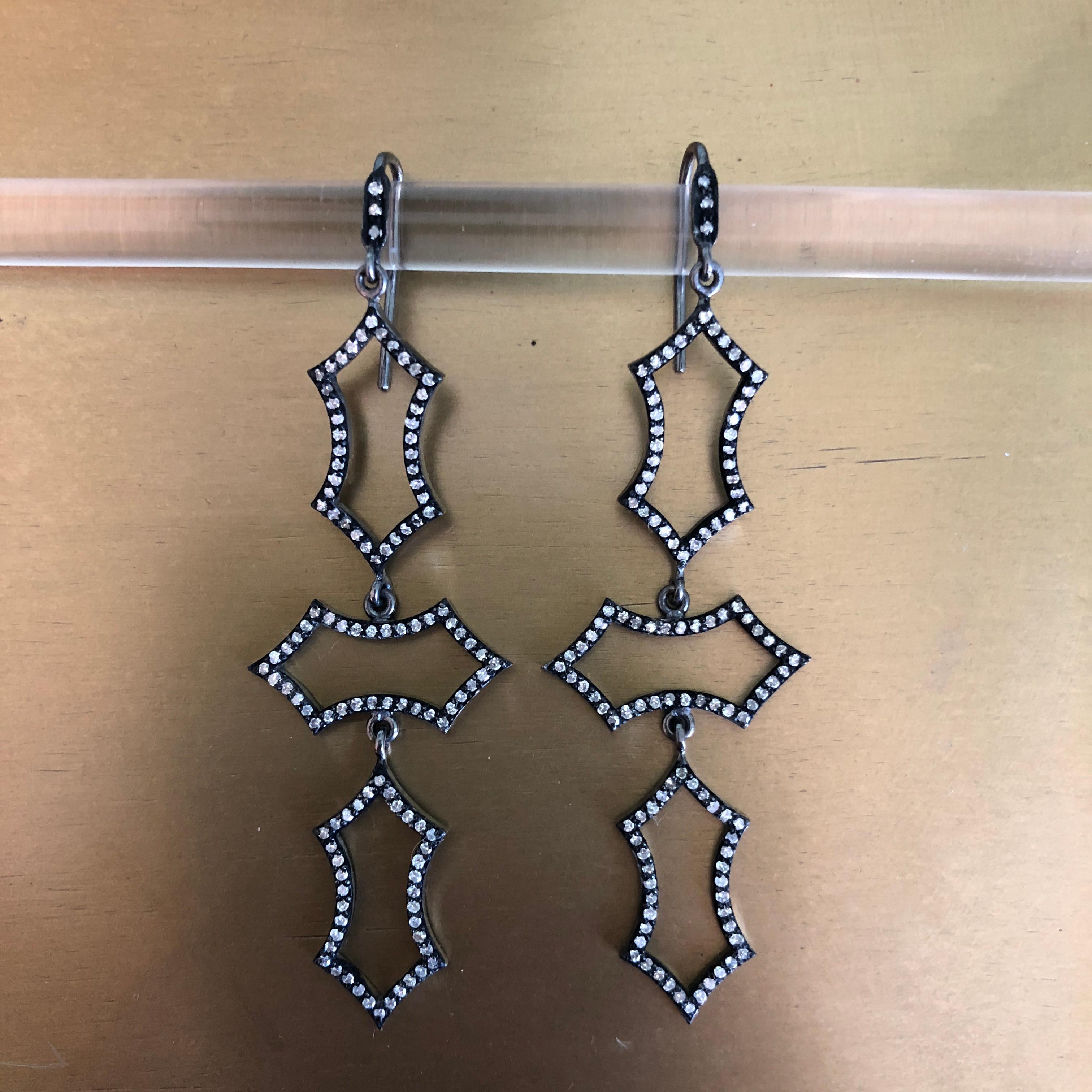 1.55 Carat Diamond Black Silver Gothic Earrings by Lauren Harper For Sale 4
