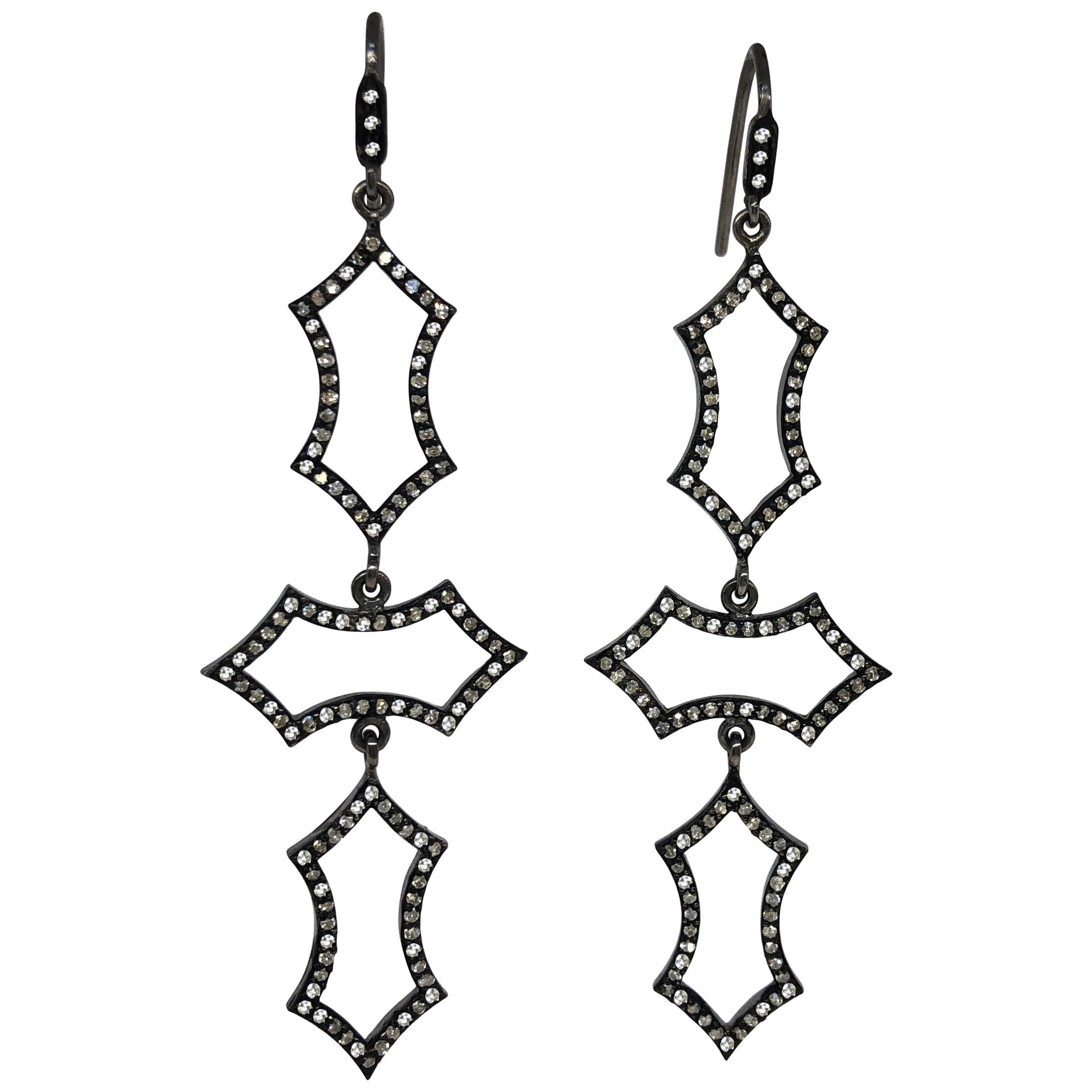 1.55 Carat Diamond Black Silver Gothic Earrings by Lauren Harper For Sale