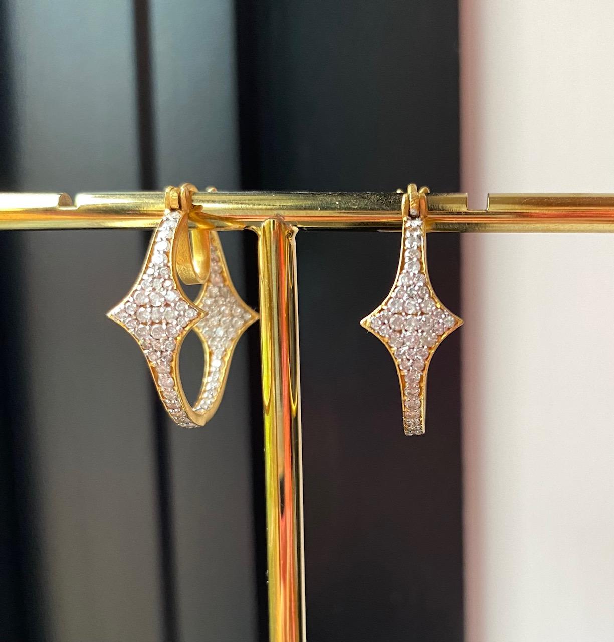 Contemporary 1.72 Carat Diamonds and Gold Hoops by Lauren Harper For Sale