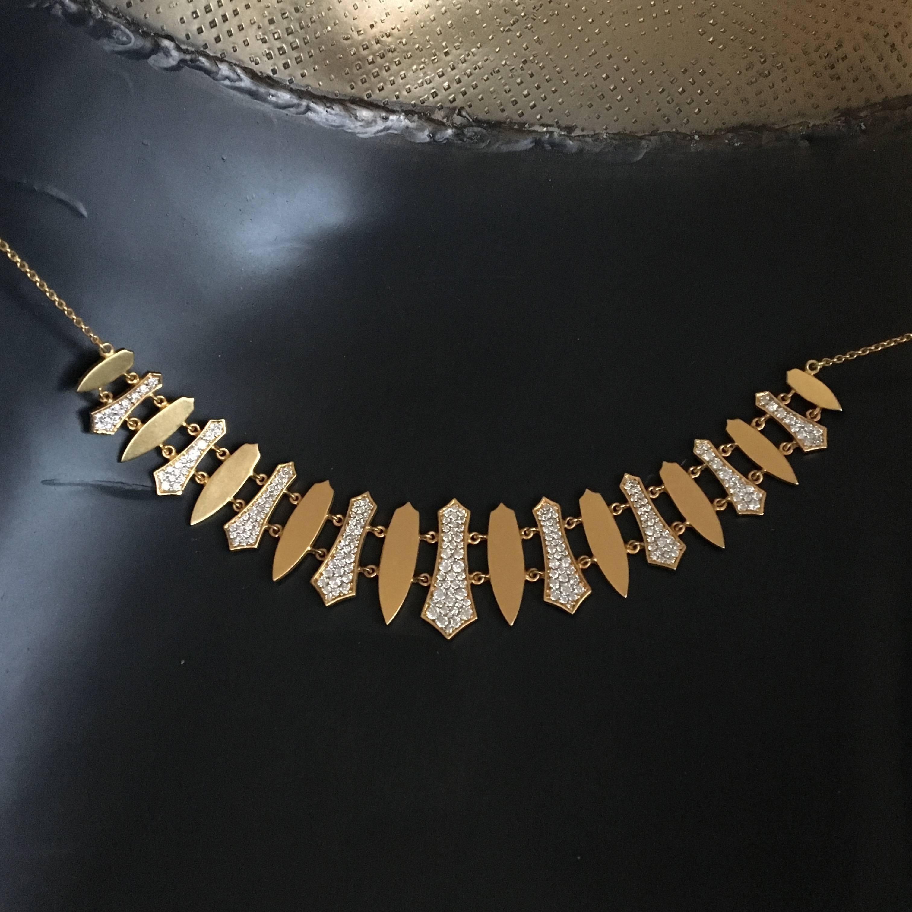 Artist Lauren Harper 2.79 Carat Diamonds, 18 Karat Gold Statement Necklace For Sale