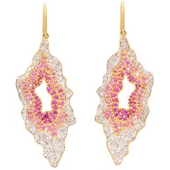 Lauren Harper 4.12 Carat Pink and White Sapphire Gold Organic Drop Earrings