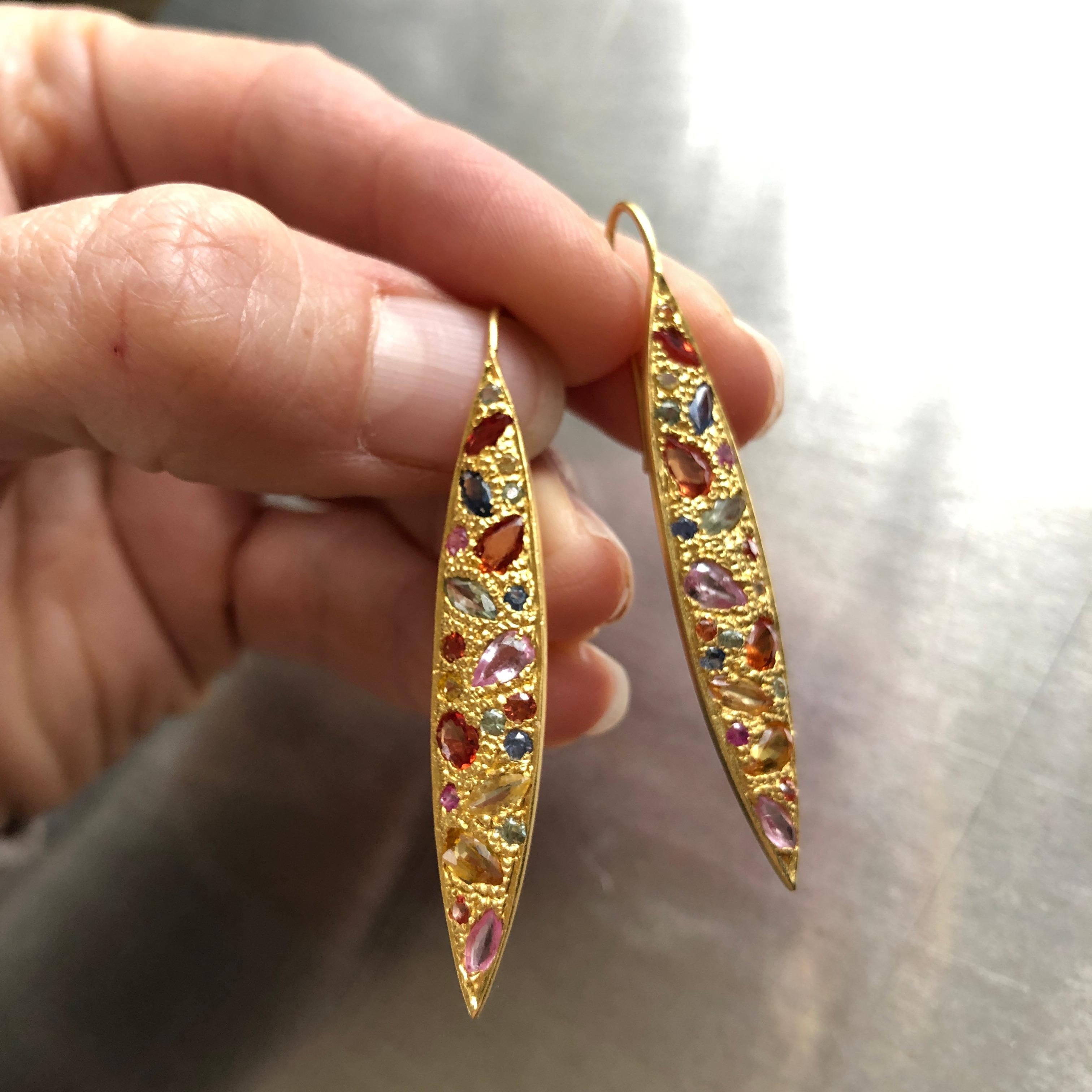 4.75 Carat Multicolored Sapphire Gold Earrings by Lauren Harper For Sale 6