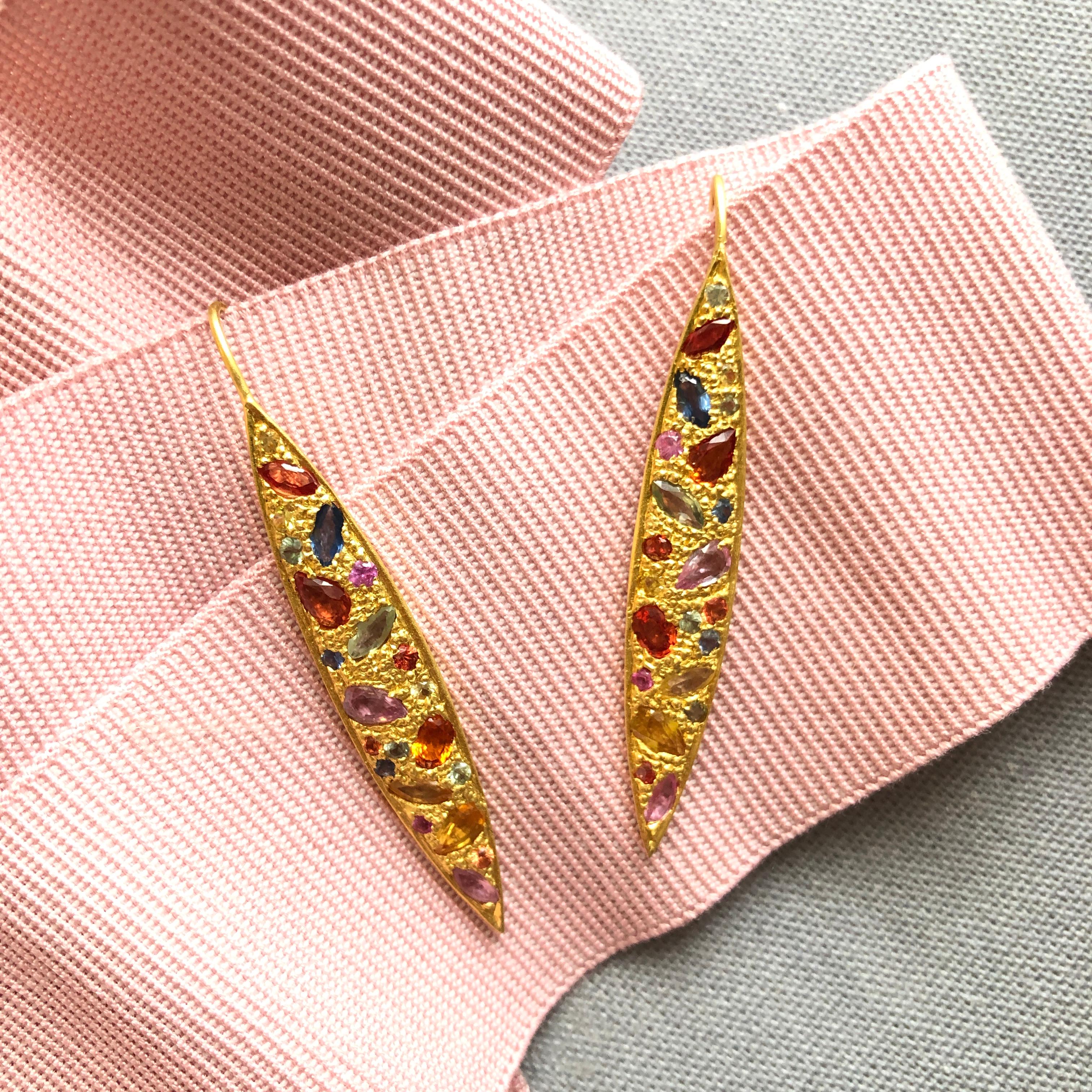 4.75 Carat Multicolored Sapphire Gold Earrings by Lauren Harper For Sale 8
