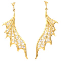 gold dragon wings Lauren Harper 6.15 Carat White Sapphires, 18 Karat Gold Dragon Wing Earrings