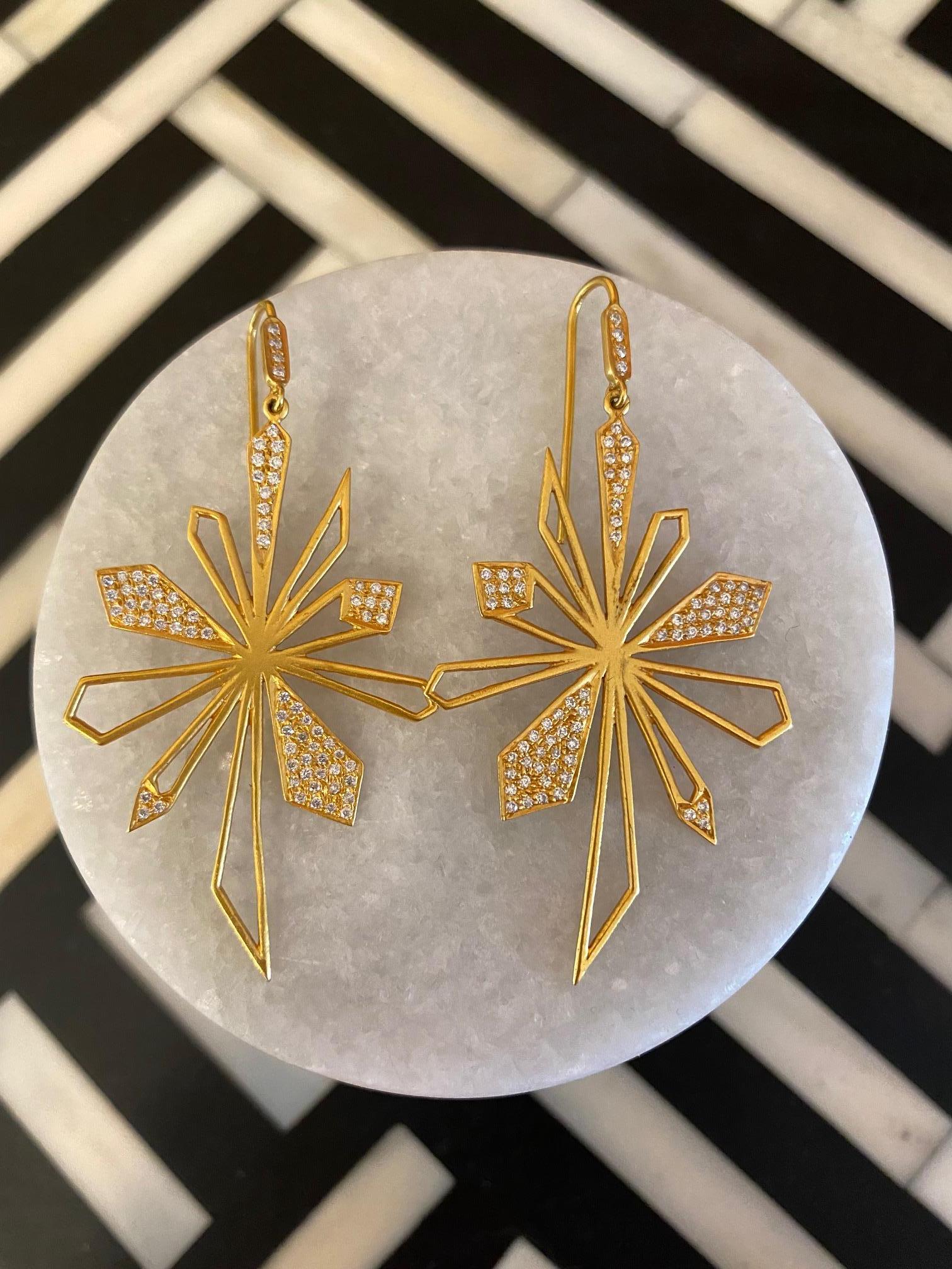 Women's Lauren Harper .64 Carats Diamonds Yellow Gold Sunburst Earrings For Sale