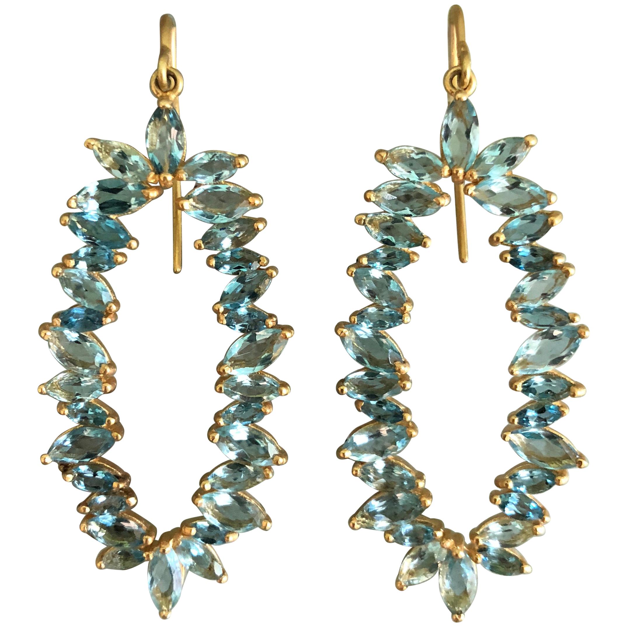 Pendientes de oro y aguamarina de 7,33 quilates de Lauren Harper en venta