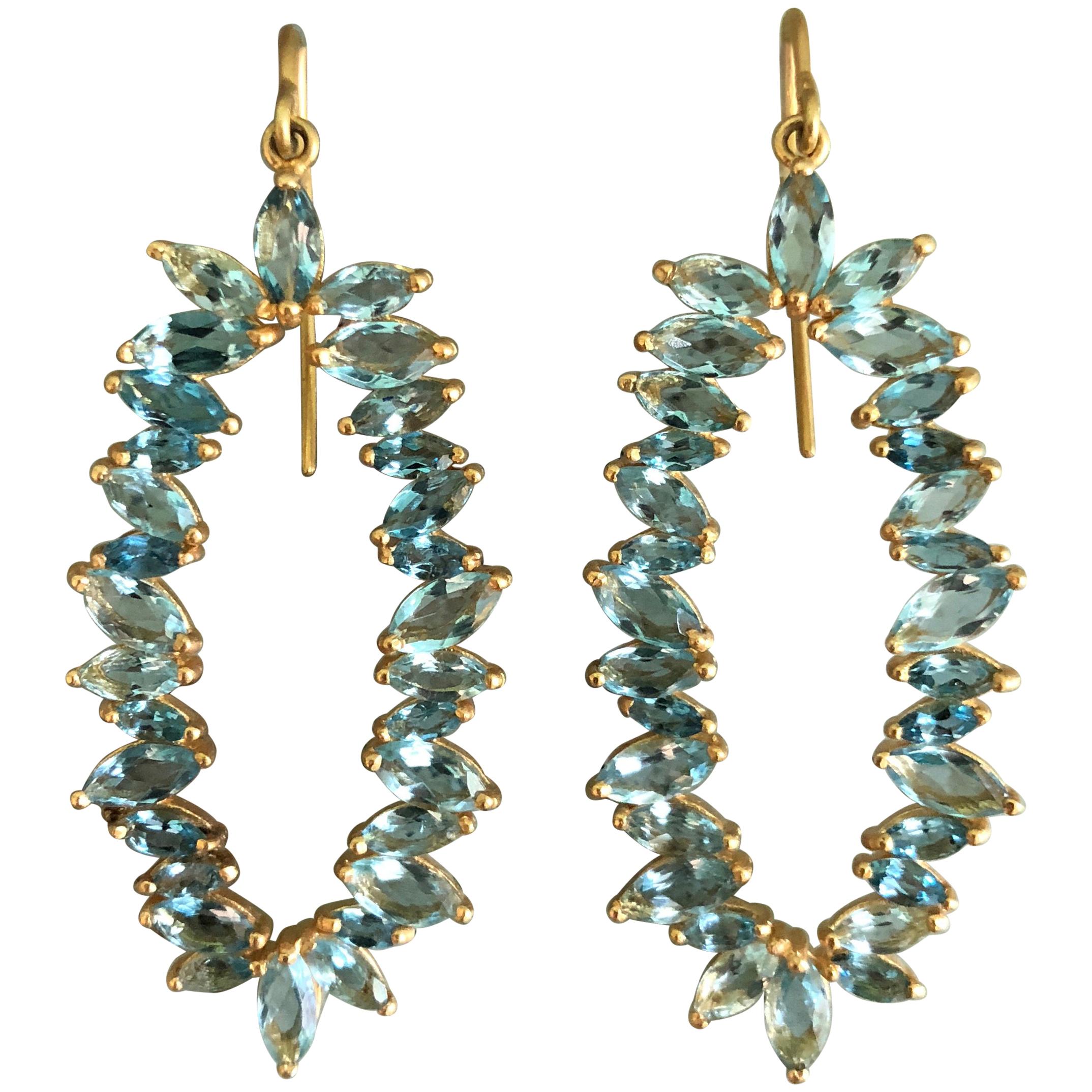 7.33 Carat Aquamarine, Gold Earrings by Lauren Harper