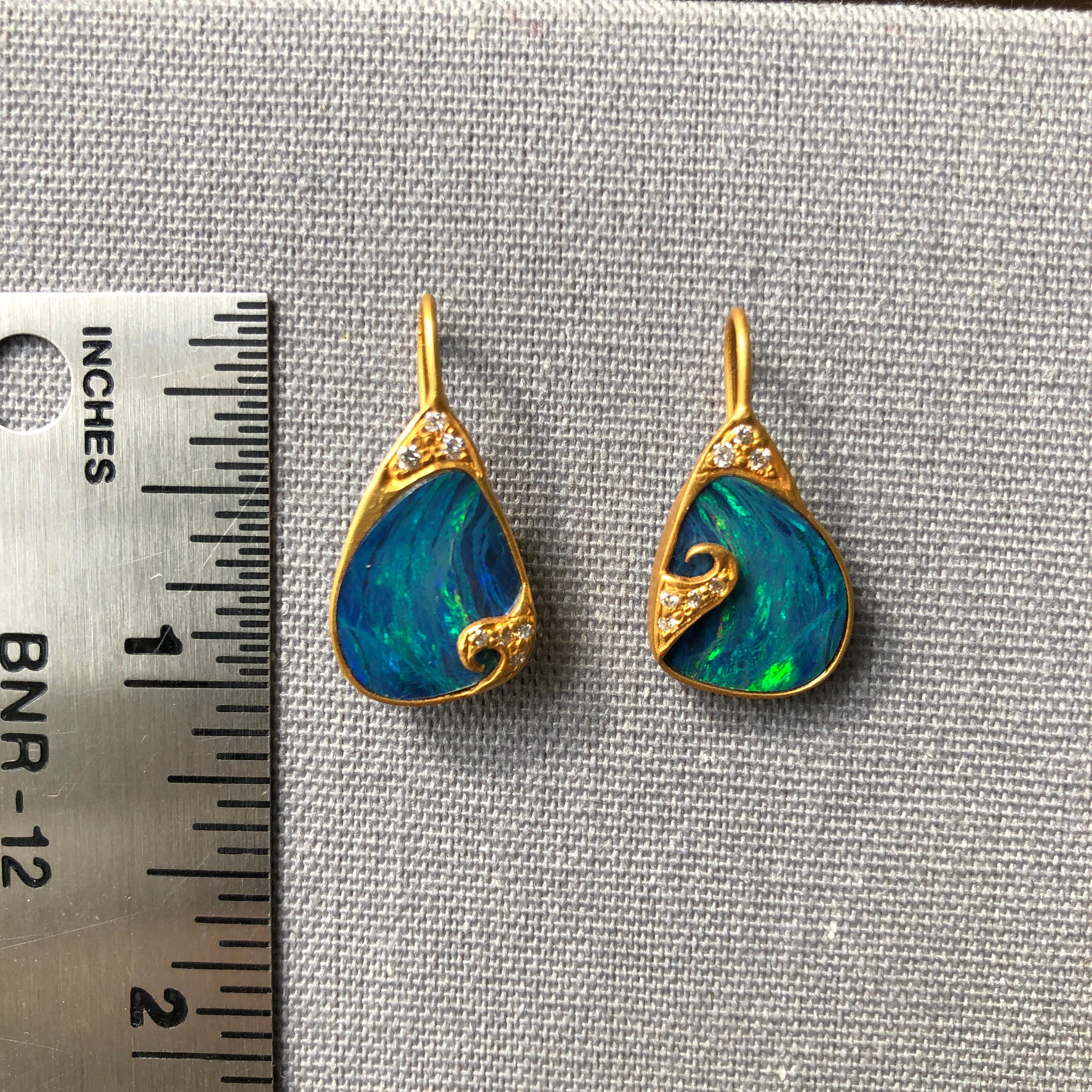 Lauren Harper 7.53 Carat Boulder Opals .22 Carat Diamond Gold Earrings In New Condition In Winnetka, IL