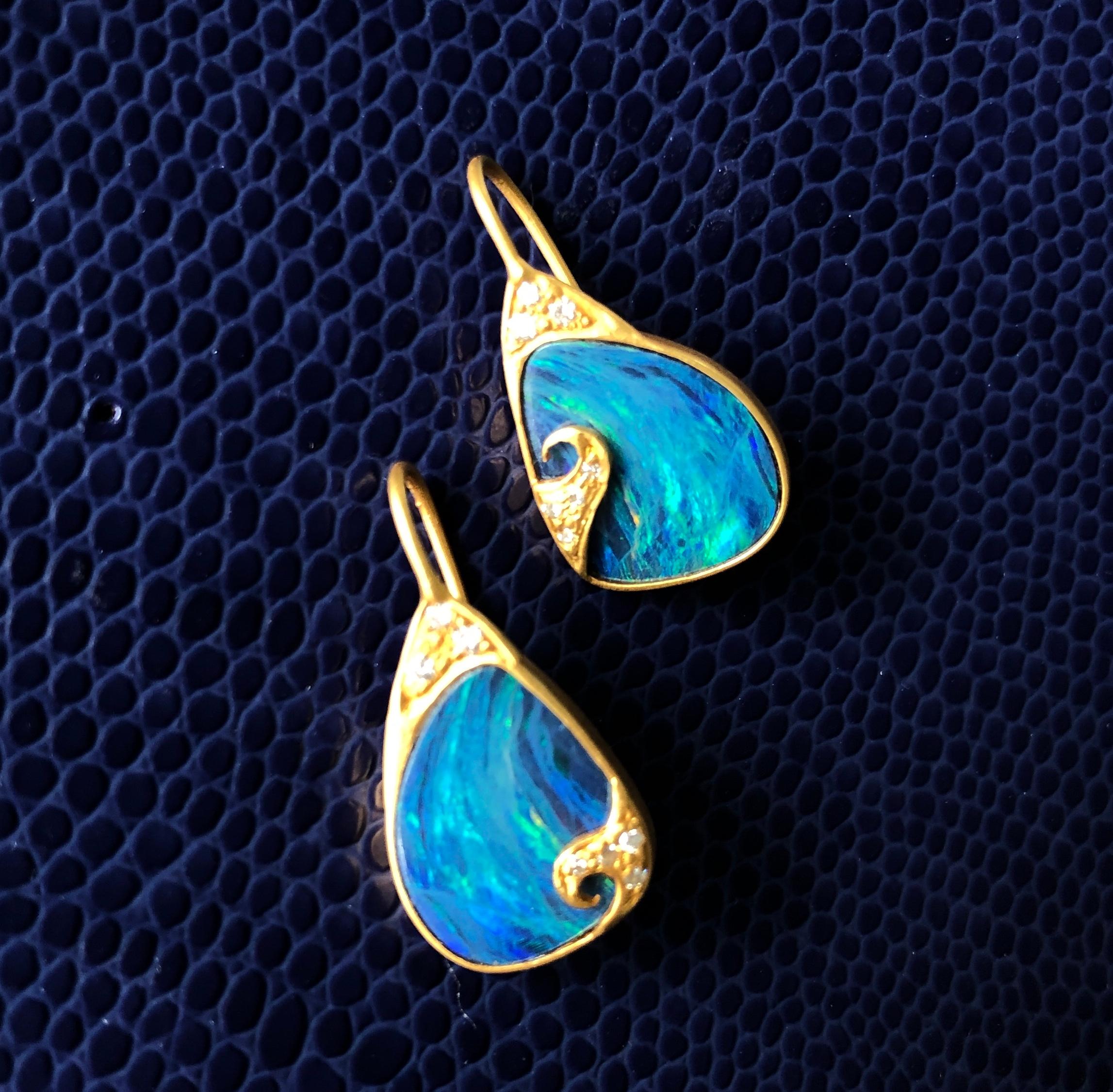 Lauren Harper 7.53 Carat Boulder Opals .22 Carat Diamond Gold Earrings 2