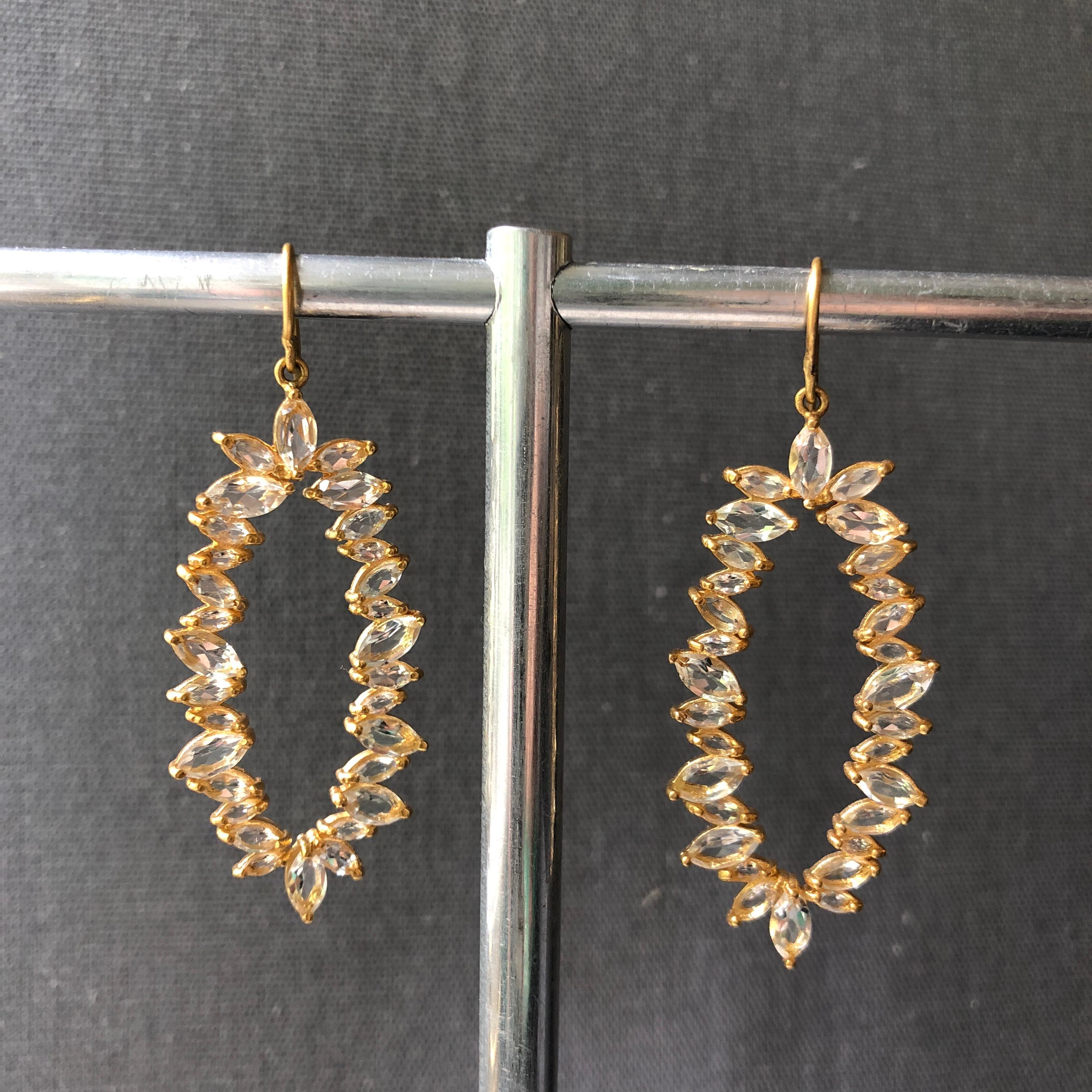 Women's 8.15 Carat White Topaz, Gold Earrings by Lauren Harper For Sale