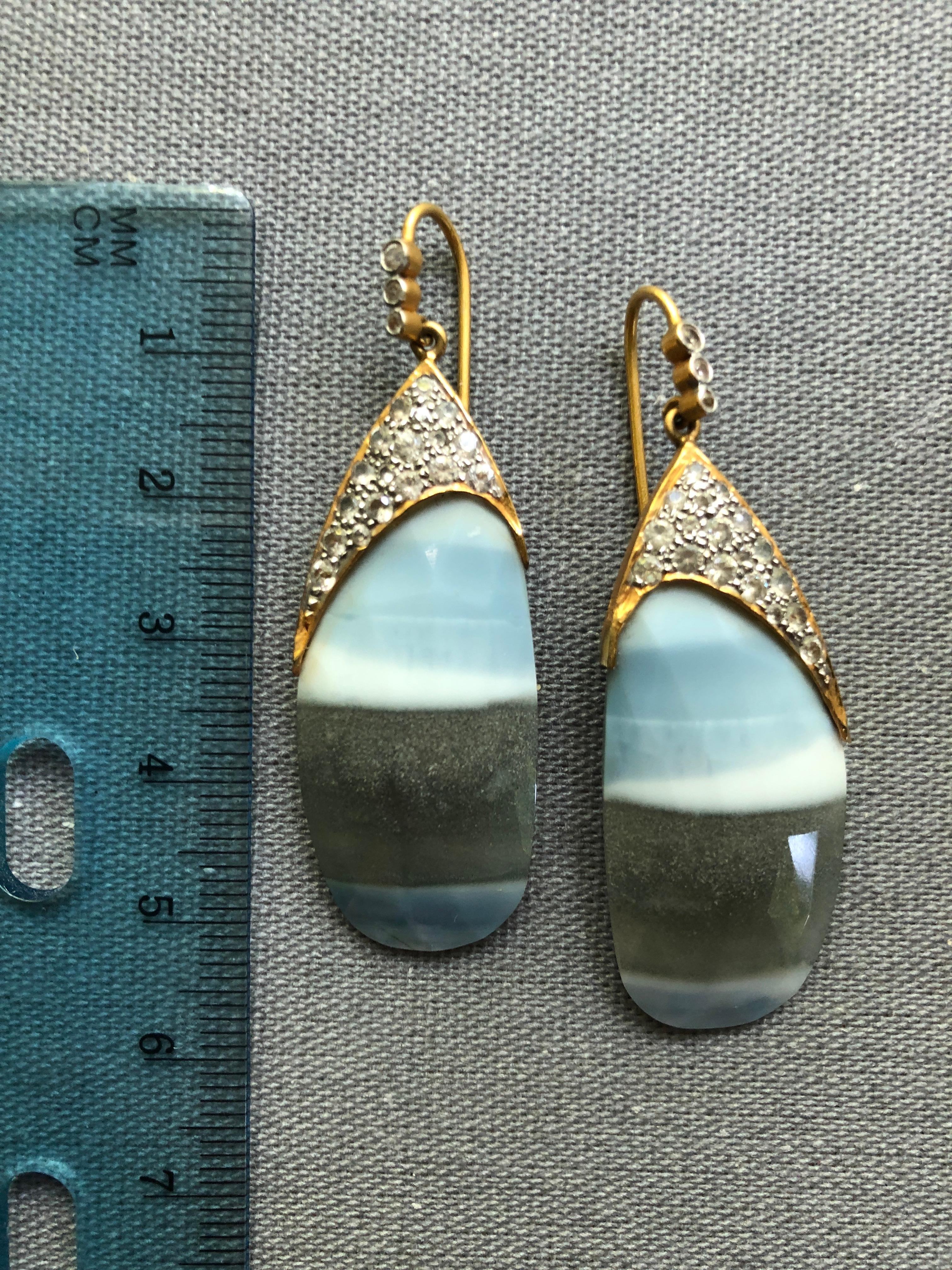 African Opal White Sapphire Gold Earrings by Lauren Harper For Sale 3