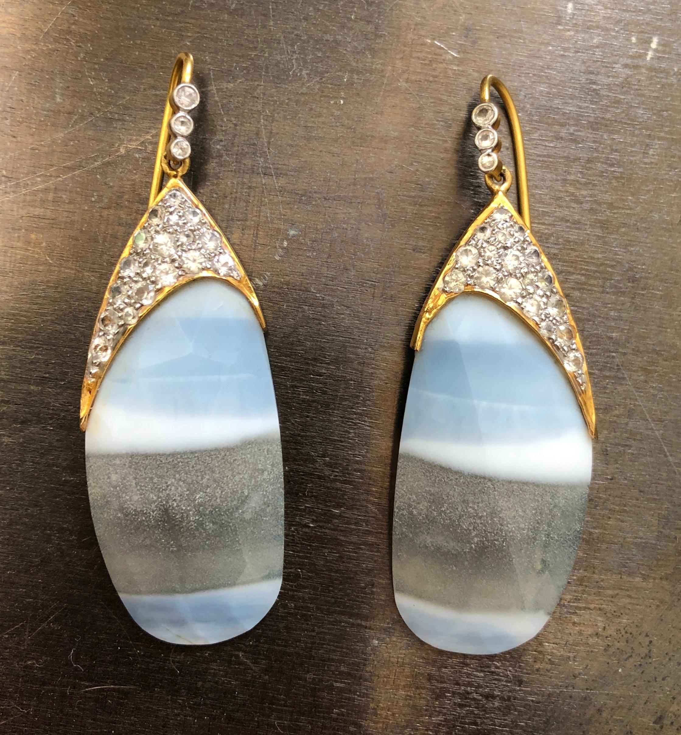 African Opal White Sapphire Gold Earrings by Lauren Harper For Sale 5