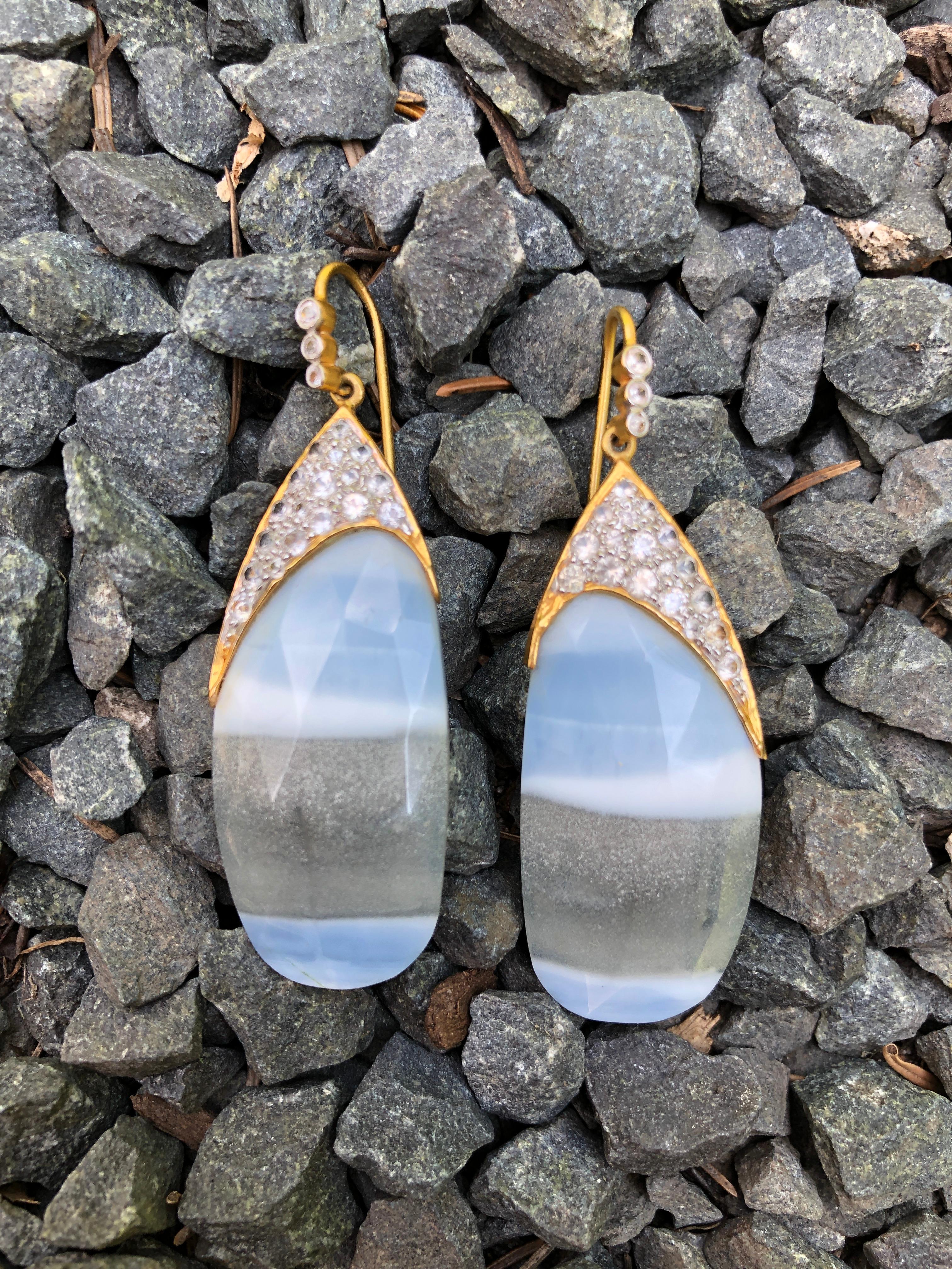 African Opal White Sapphire Gold Earrings by Lauren Harper For Sale 7